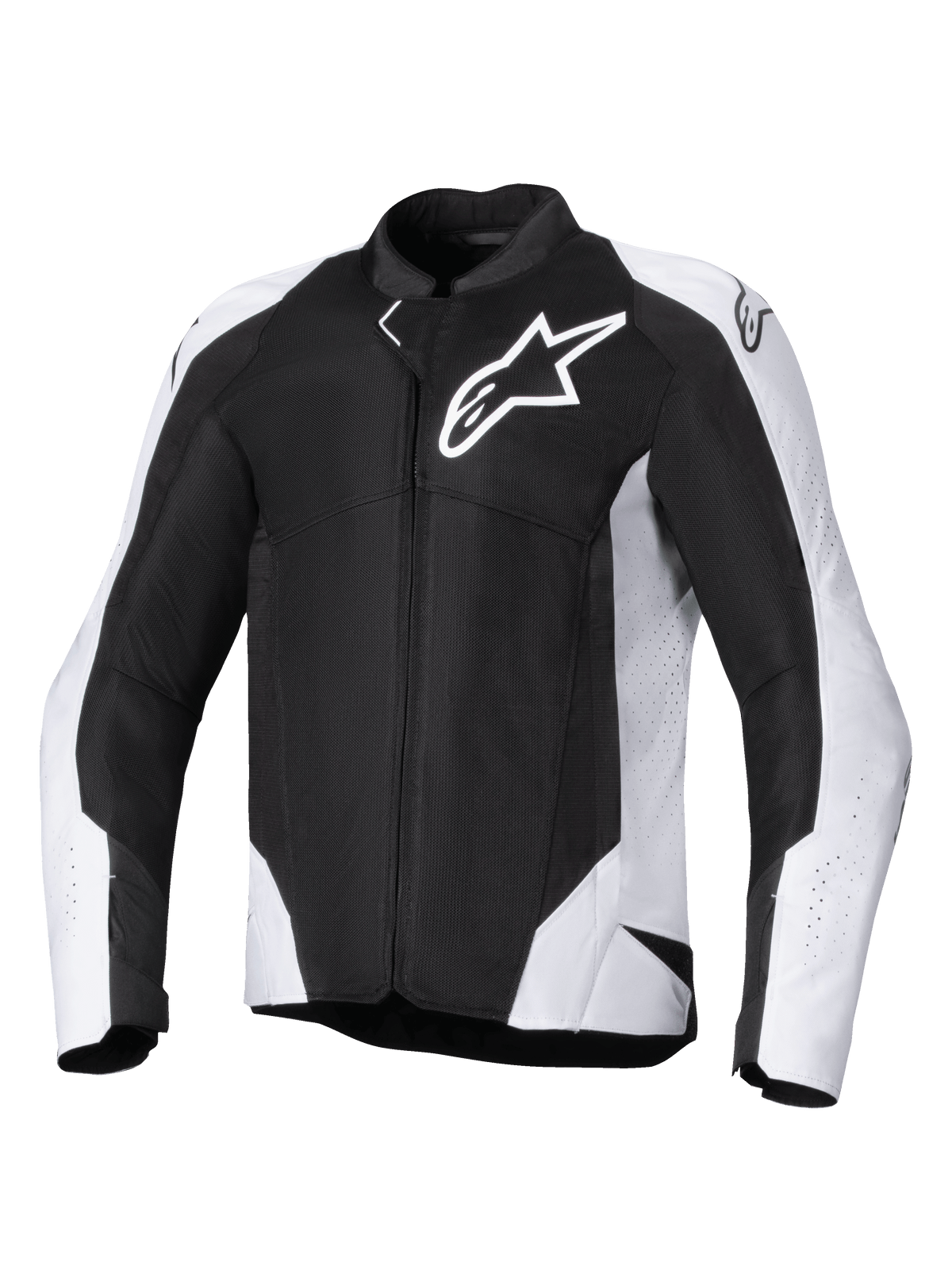 Alpinestars Viper Air V4 Jacke, Textil-Motorradjacke, Schwarz und Weiß, mit großem weißem Astar-Logo auf der Brust, perforierten Mesh-Einsätzen für Luftzirkulation und ergonomischer Sport-Passform für Straßenfahrten