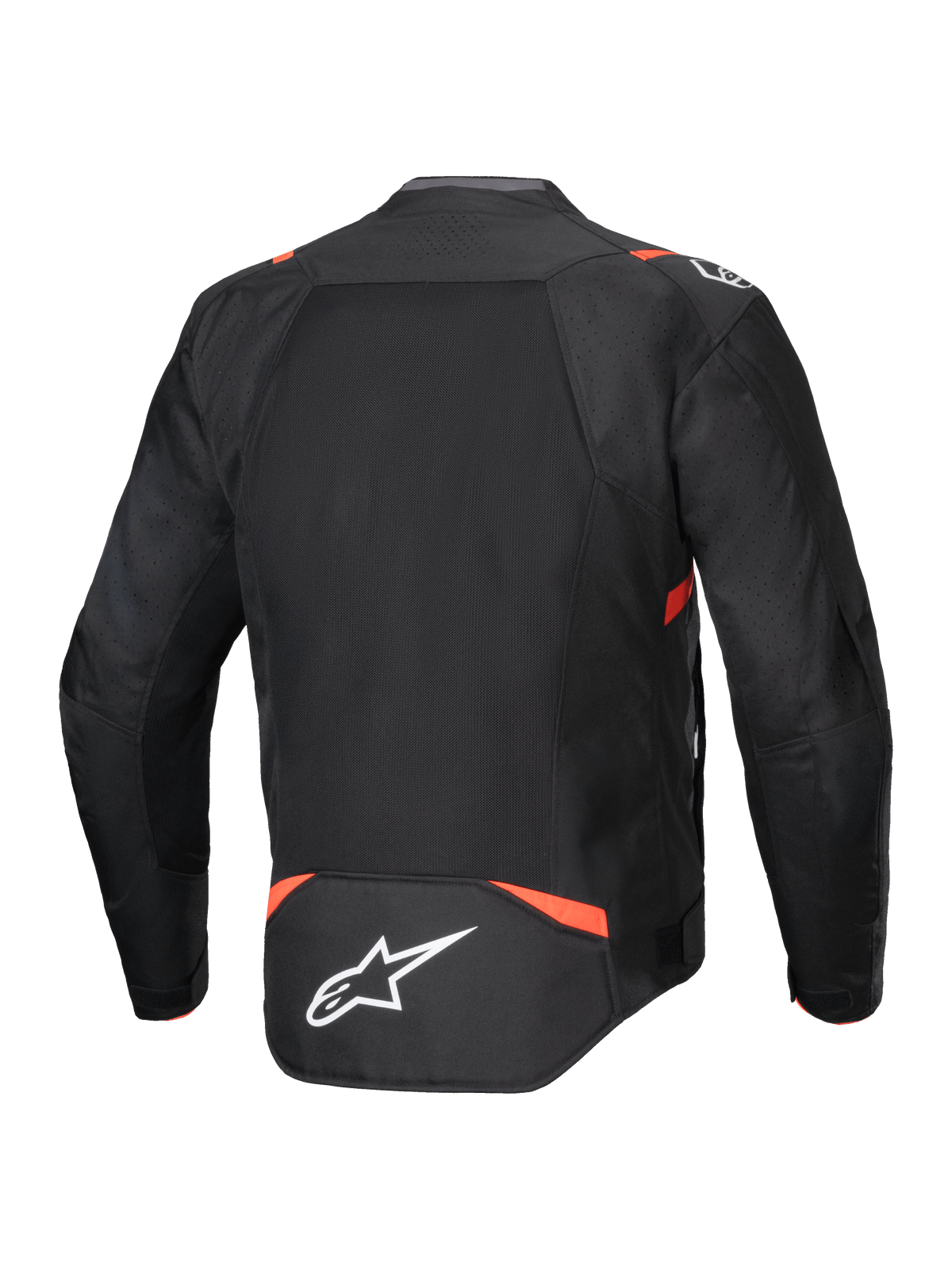 Alpinestars T-SPS Air V2 Jacke, belüftete Herren-Motorradjacke, Schwarz und Rot, Rückansicht mit Mesh-Panels, CE-zertifiziert.