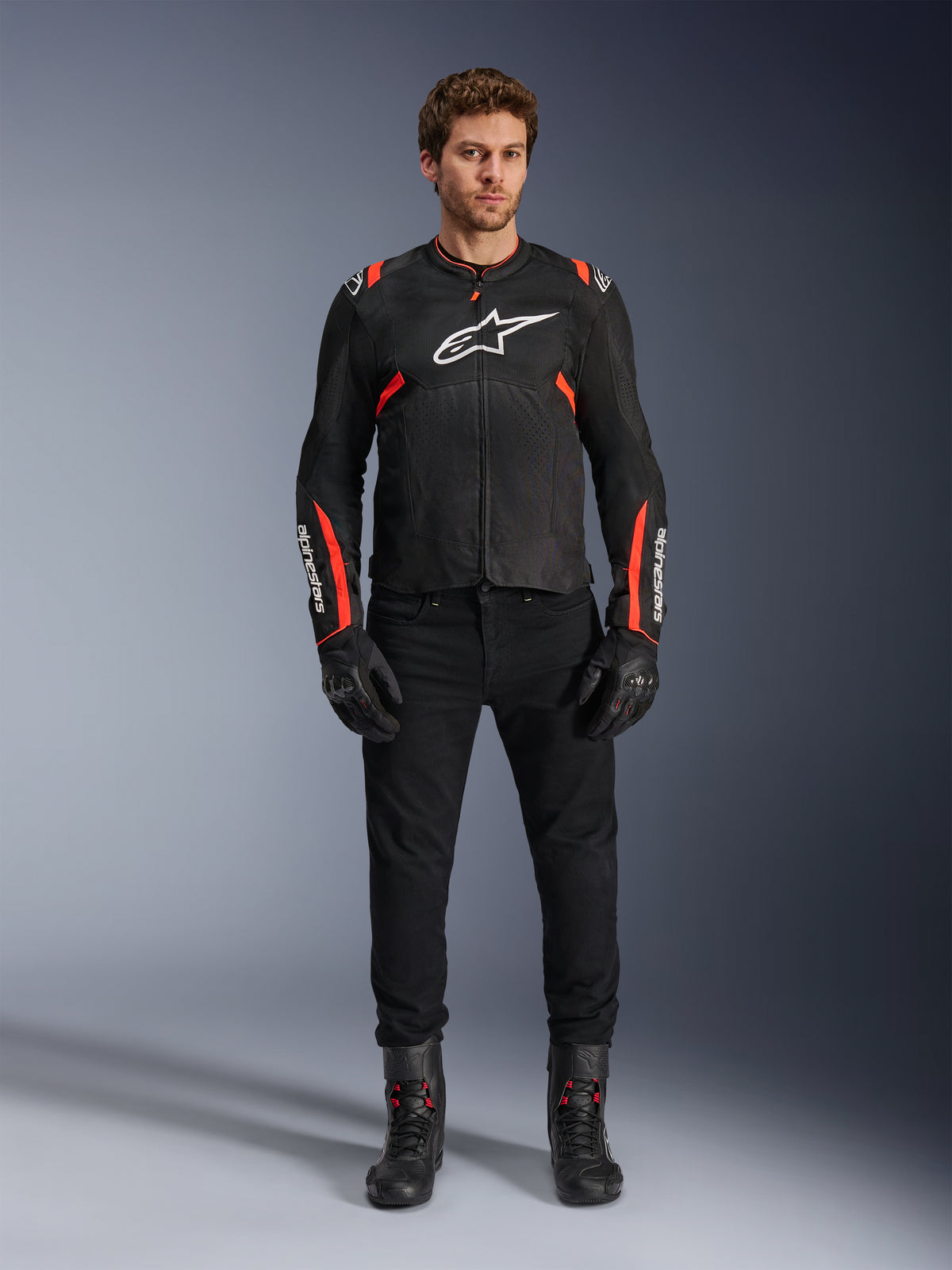 Alpinestars T-SPS Air V2 Jacke, Herren-Motorradjacke, Schwarz und Rot Fluo, Textil mit Mesh-Panels, sportlicher urbaner Stil.