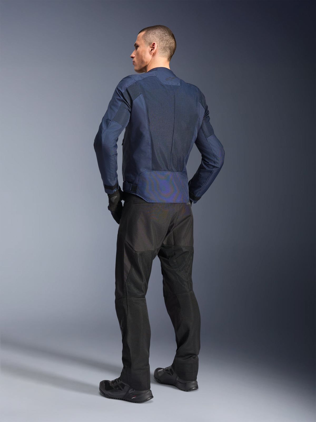 Alpinestars C-1 Air Jacke, Urban-Motorradjacke für Herren, Blau, Rückansicht mit Tech-Mesh und reflektierenden Details