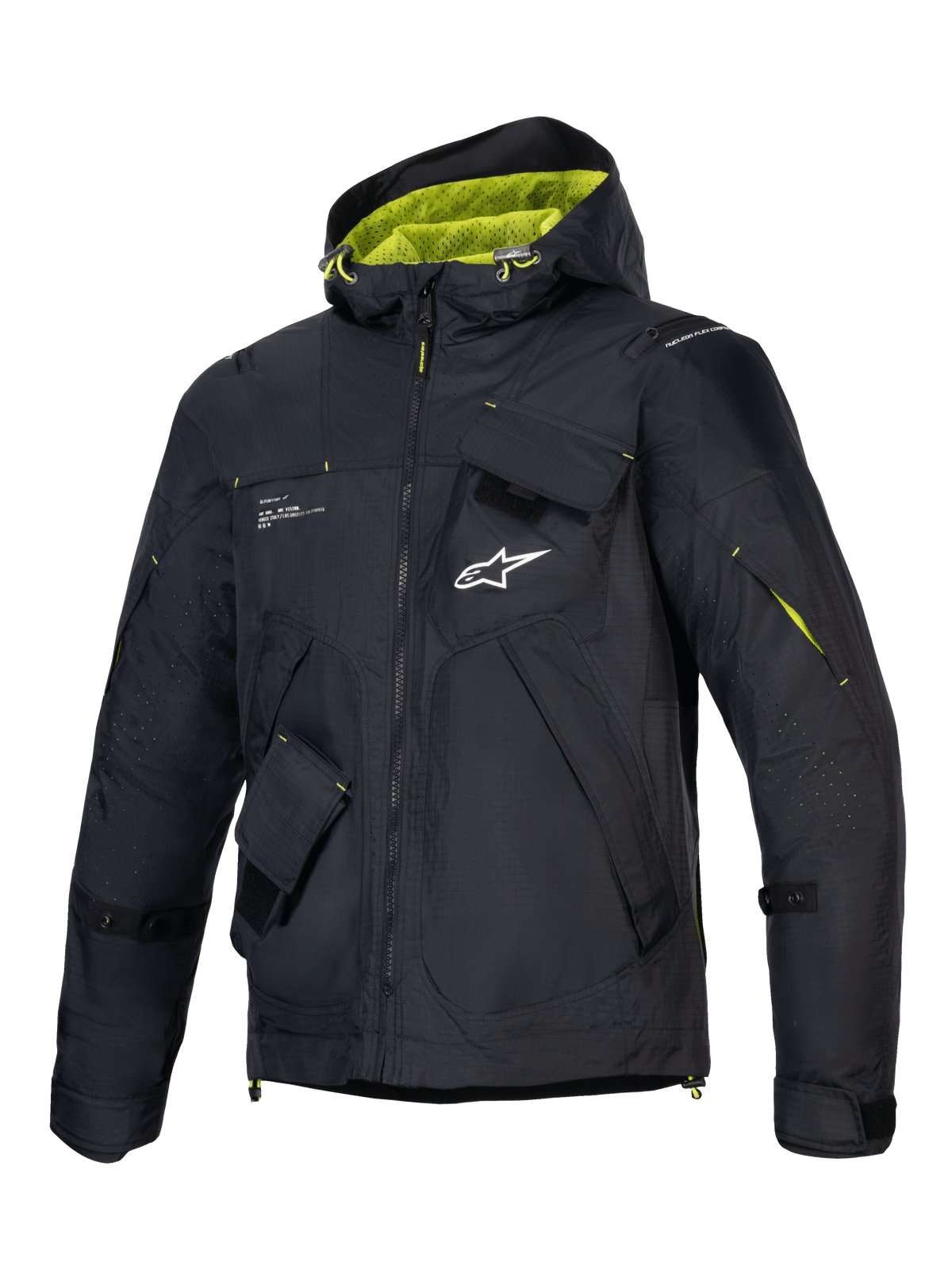 Alpinestars Mogress Air Jacke, Urban-Motorradjacke für Herren, Schwarz und Lime Punch, belüftetes Ripstop, CE-zertifiziert.