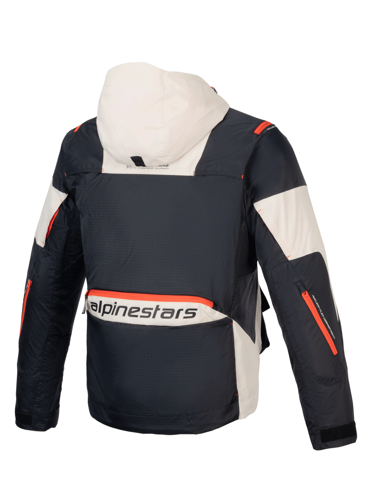 Alpinestars Mogress Air Jacket for men, black and almond urban motorcycle jacket with orange accents and ripstop textile.