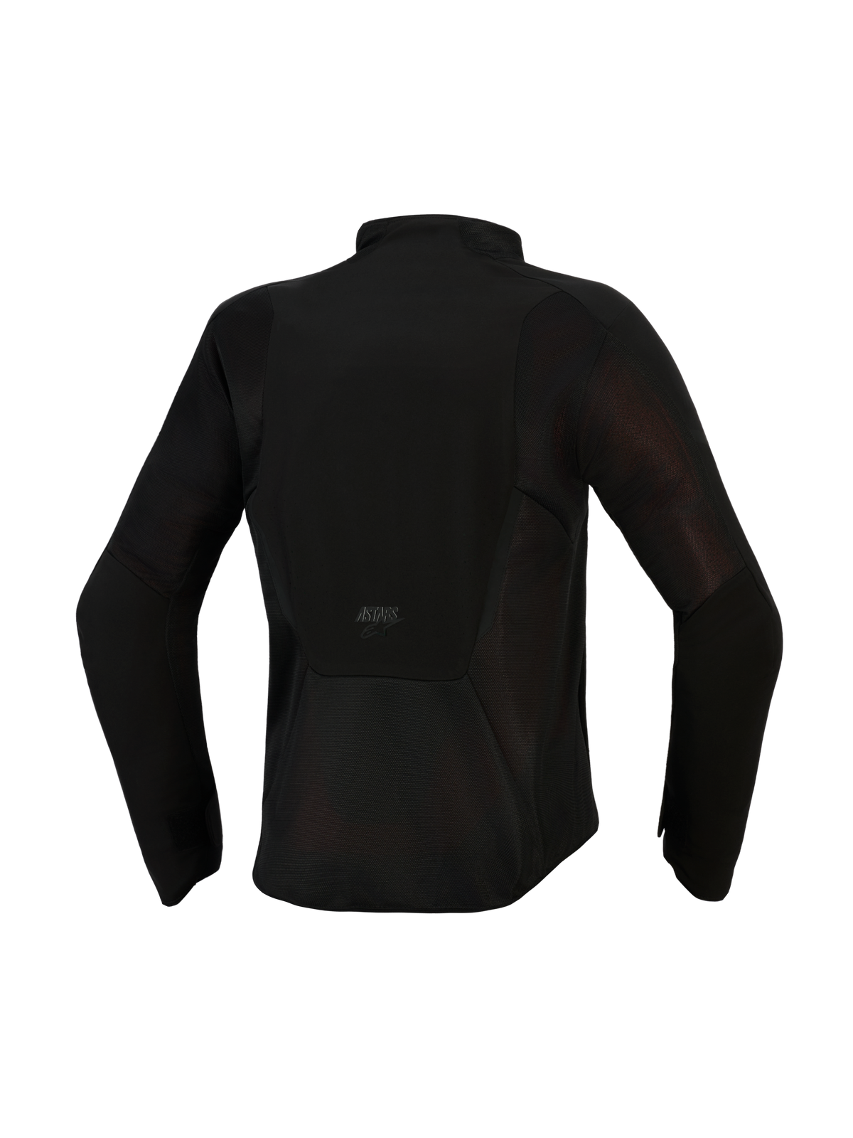 Alpinestars Stella Aeroshell Airflow Jacket, Women's Motorcycle Jacket, Black Anthracite, back view showing extensive mesh ventilation panels, laser-perforated softshell chassis, and ASTARS branding on the lower back
