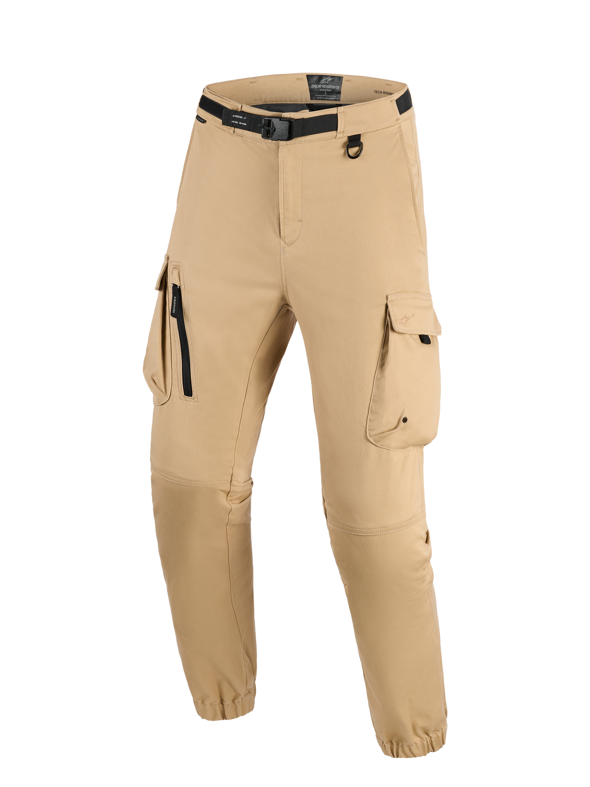 Alpinestars Flex-AST Cargo Hose - Kurz, Hellbeige, urbane Motorradhose mit Multi-Taschen-Cargo-Design, integriertem schwarzen Gürtel mit Schnalle, D-Ring-Befestigung und elastischen Säumen für eine konische Passform