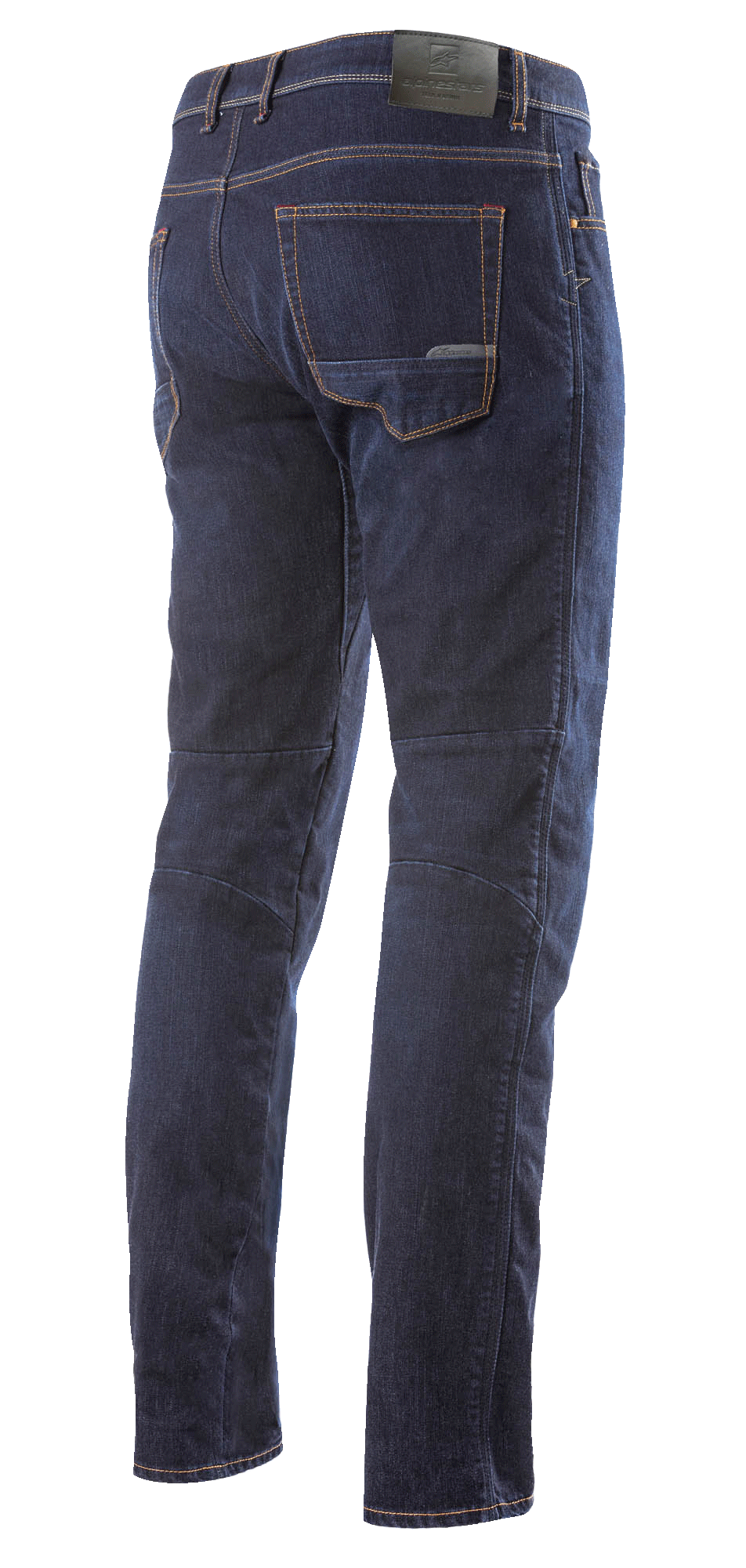 Alpinestars Radium Denim Pants, dark blue Cordura motorcycle riding jeans for men, featuring a back full-length view.