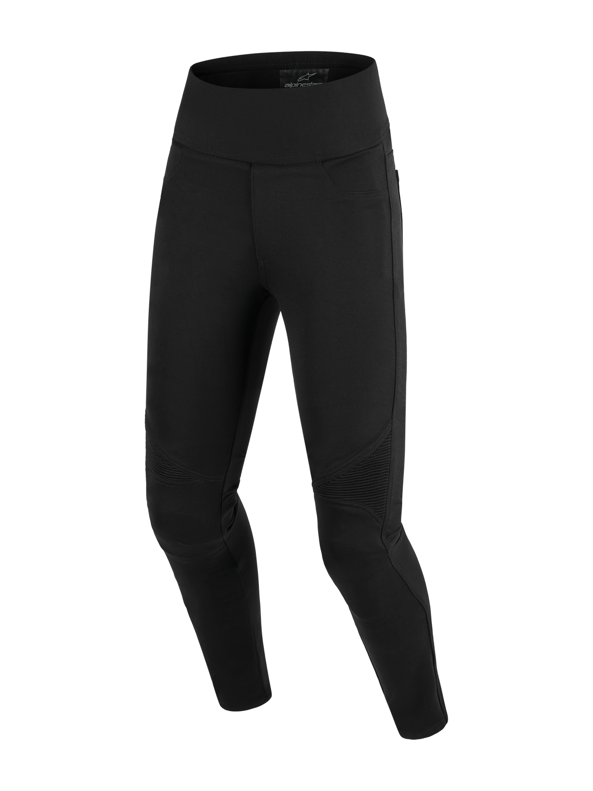 Alpinestars Stella Flex-Ast Leggings, Damen-Motorradleggings, Schwarz, mit hoch tailliertem Design und gerippten Akkordeon-Einsätzen an den Knien, Slim-Fit-Textilkonstruktion für urbane Fahrten