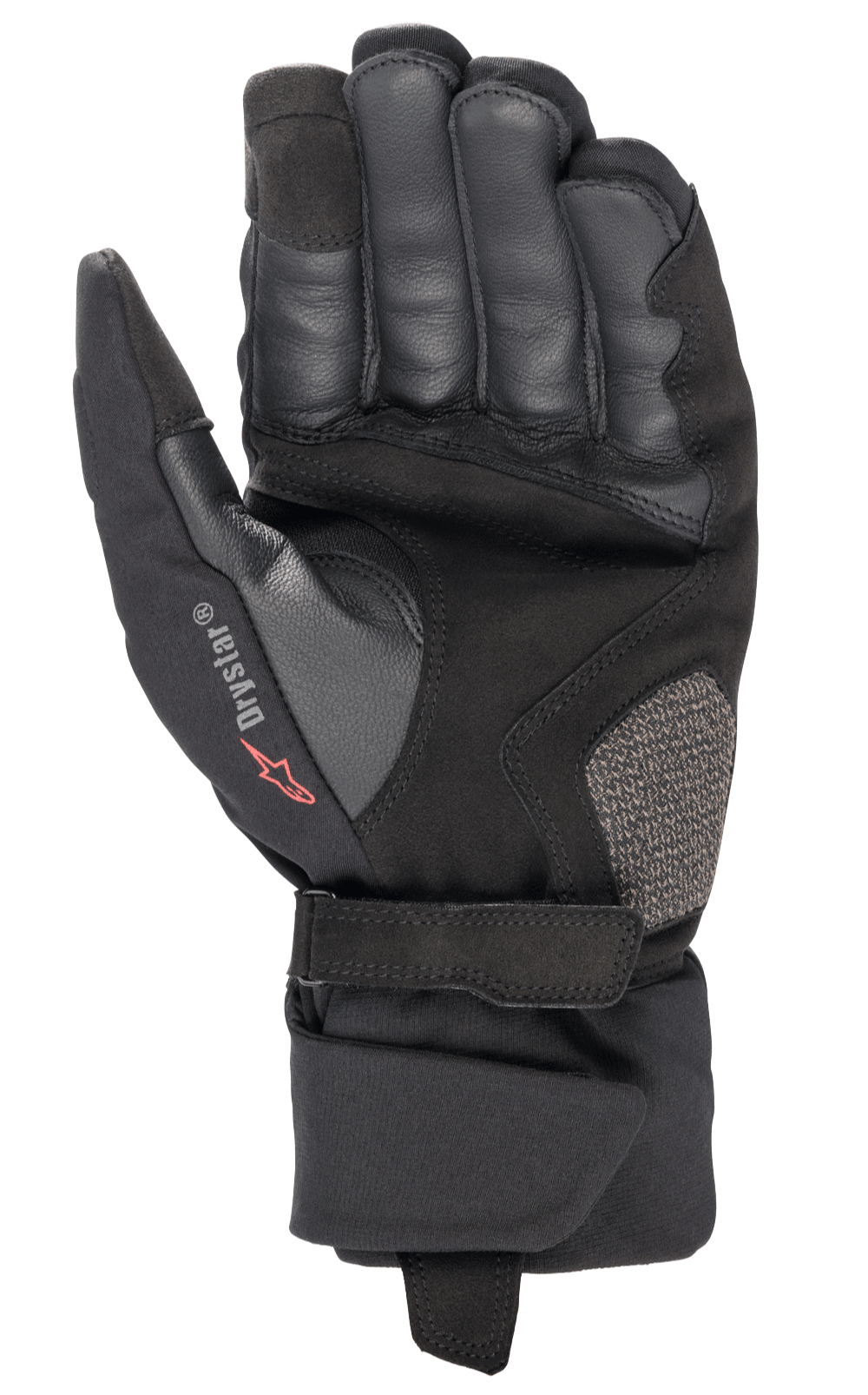 Alpinestars Bogota' Drystar® XF Gloves, Motorcycle Gloves, Black, palm view featuring reinforced leather construction, adjustable wrist strap, and Drystar branding, durable gear for adventure touring