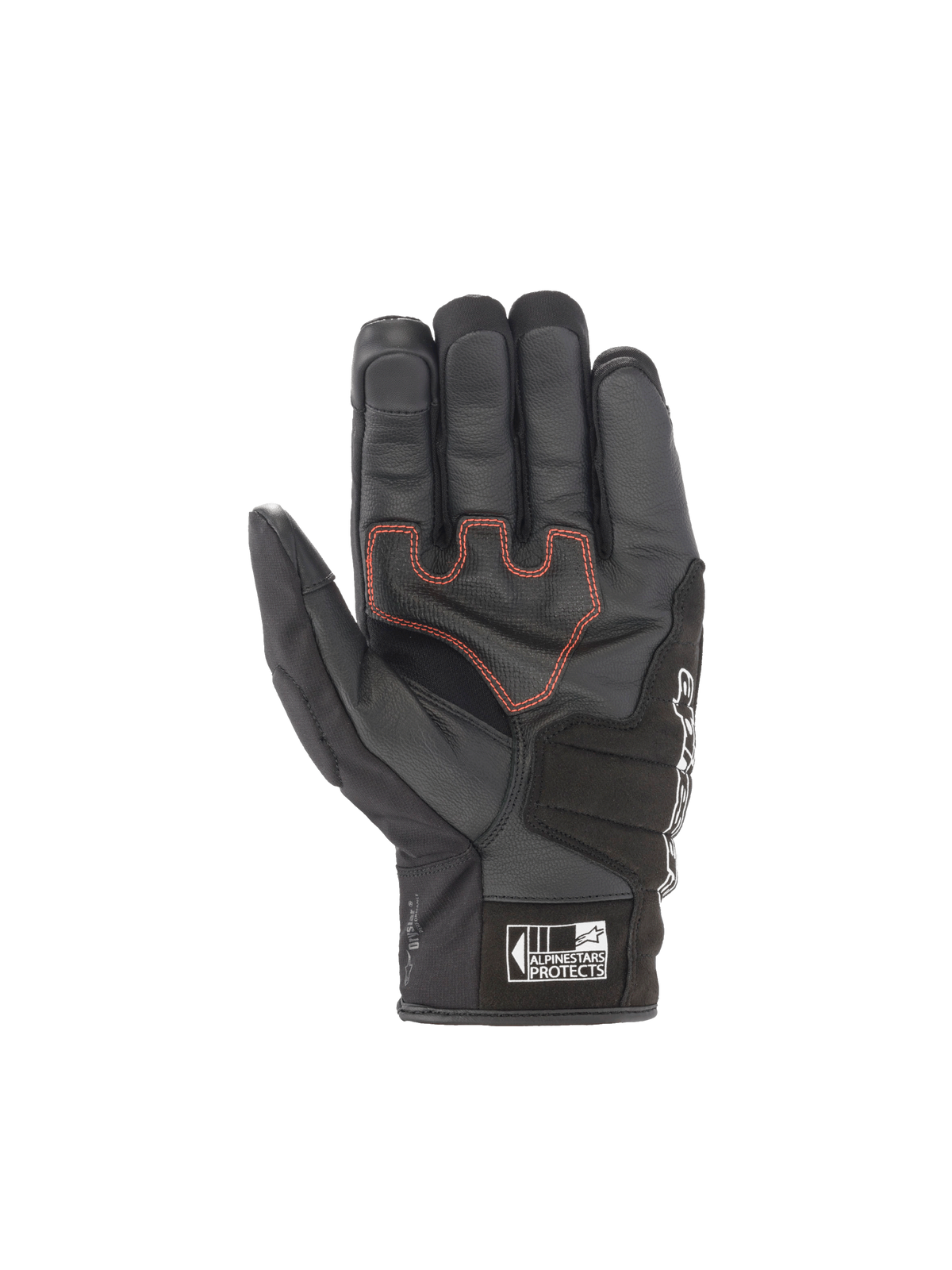 Alpinestars SMX Z Drystar® Handschuhe, wasserdichte Motorrad-Sporthandschuhe, Schwarz mit roten Nähten, aus Ziegenleder.
