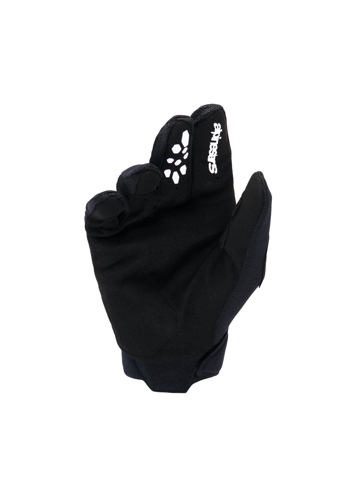Alpinestars Full Bore V2 Handschuhe für Kinder & Jugendliche, Motocross-Handschuhe, Schwarz und Weiß, Handflächenansicht aus synthetischem Wildleder, weißes Alpinestars-Logo und Silikonprint am Zeigefinger für besseren Grip, strapazierfähige Offroad-Rennausrüstung