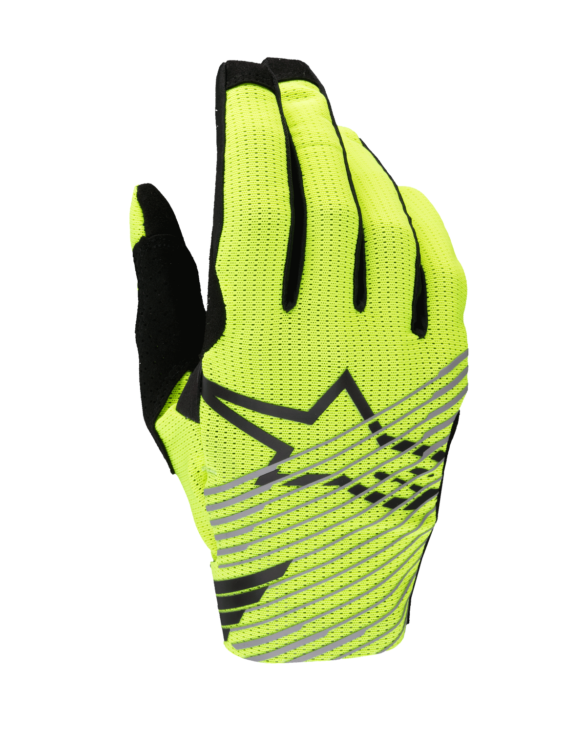 Alpinestars 2025 Radar Pro Handschuhe, Motocross-Handschuhe, Gelb Fluo und Schwarz, einlagige atmungsaktive Mesh-Oberhand, schwarzes Stern-Logo mit diagonalen grauen Streifen, Hochleistungs-Ausrüstung für Offroad-Rennen