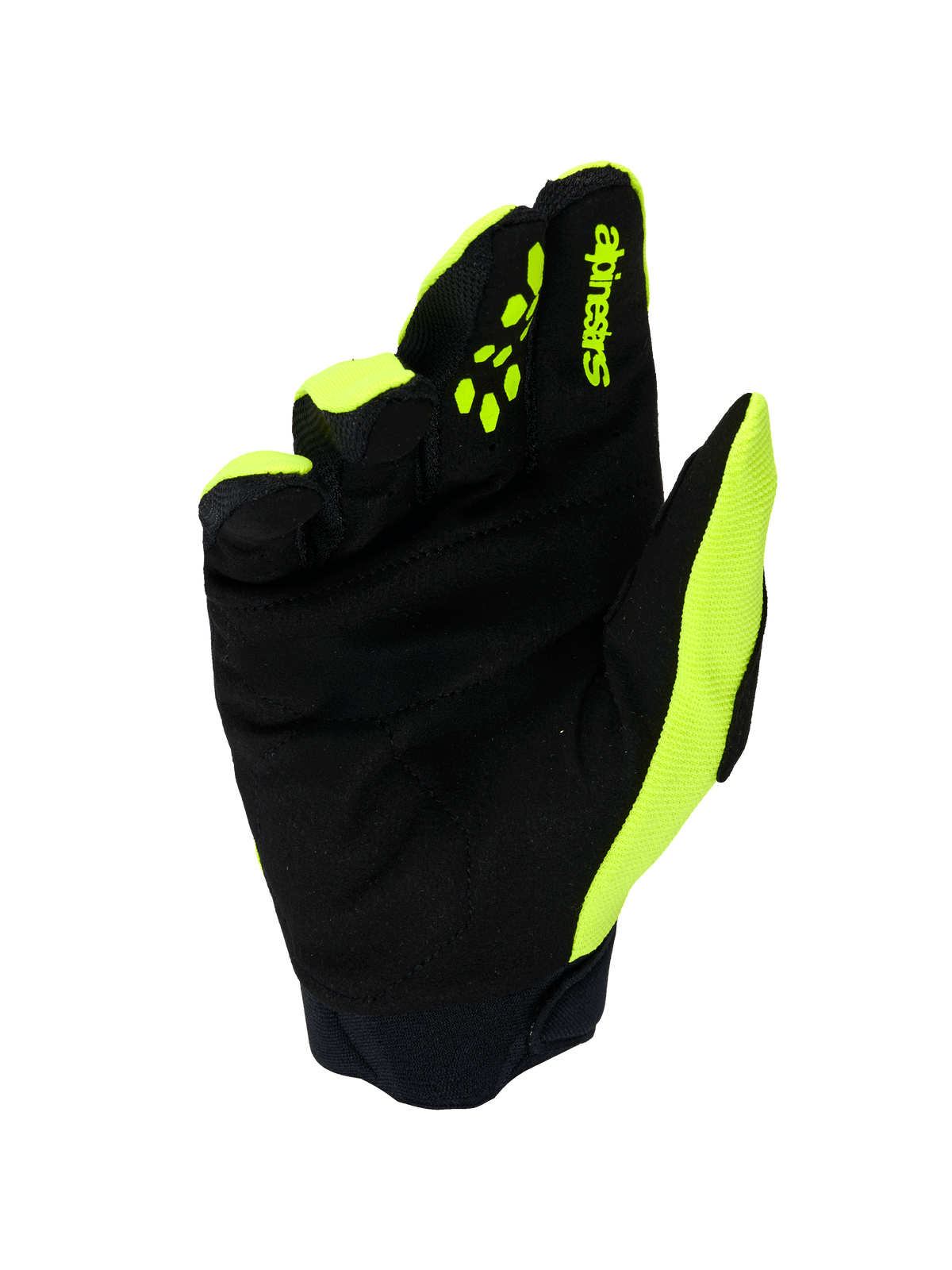 Alpinestars Full Bore V2 Gloves, Motocross Gloves, Yellow Fluo and Black, palm view featuring reinforced synthetic suede, neoprene cuff, and bright yellow accents on the sides and fingers