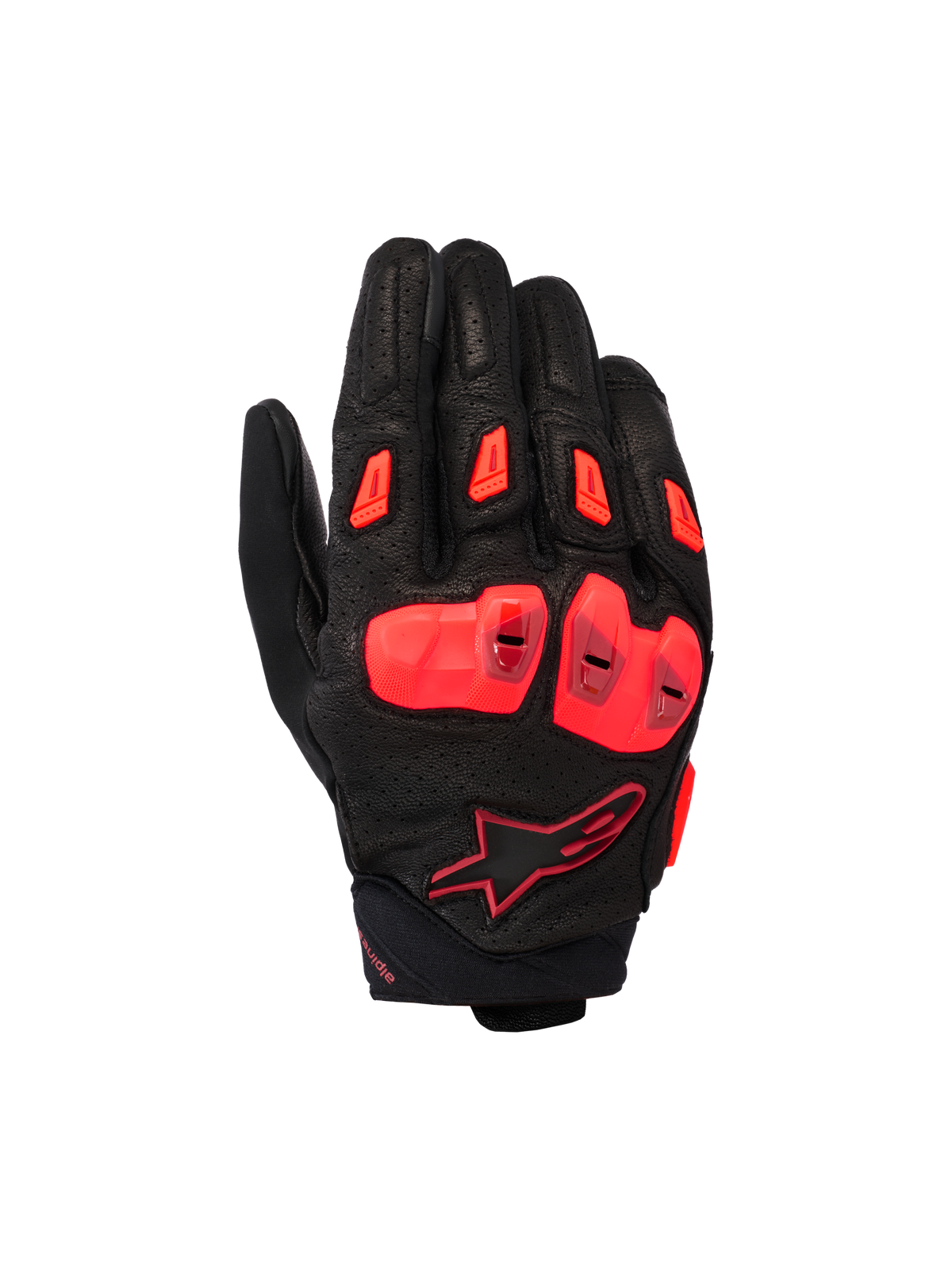 Alpinestars SP X 7 Handschuhe, Kurze Sport-Motorradhandschuhe, Schwarz und Rot Fluo, mit perforiertem Lederchassis, TPU-Knöchelschutz mit doppelter Dichte, TPR-Fingerschleifern und kompaktem Manschettendesign