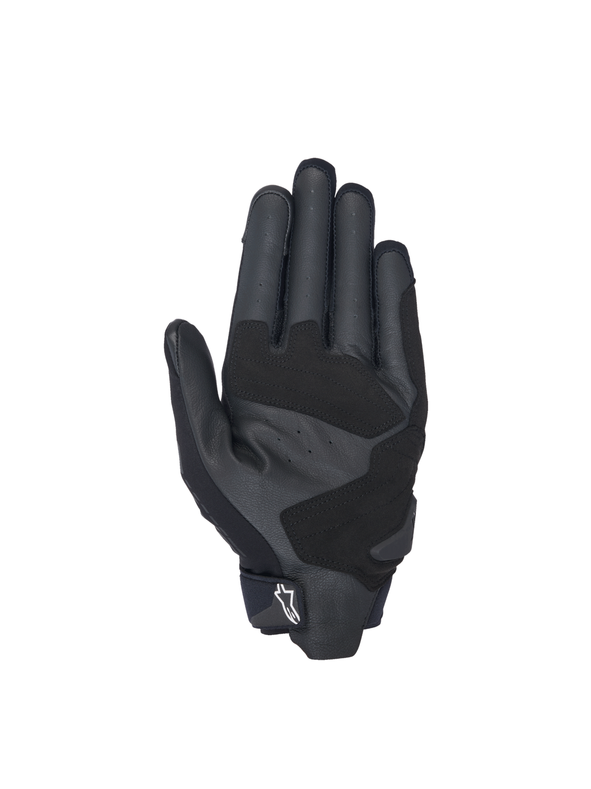 Alpinestars SP X 3 Handschuhe, Motorradrennhandschuhe, Schwarz, Handflächenansicht mit perforiertem Leder und Verstärkungen.
