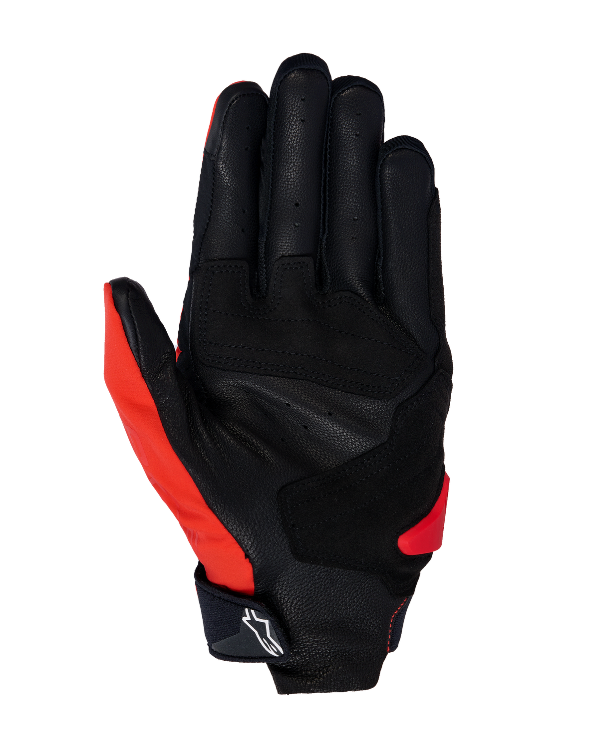 Alpinestars SP X 3 Gloves, Motorcycle Gloves, Bright Red Black and White, palm view featuring perforated leather, synthetic grip overlays, and touchscreen-compatible fingertips, durable sport and road racing gear