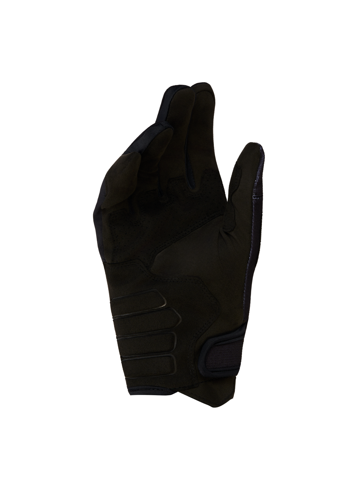 Alpinestars Techdura Gloves, black synthetic suede palm view for motocross and enduro riding, featuring reinforced contact zones and CE certified protection.