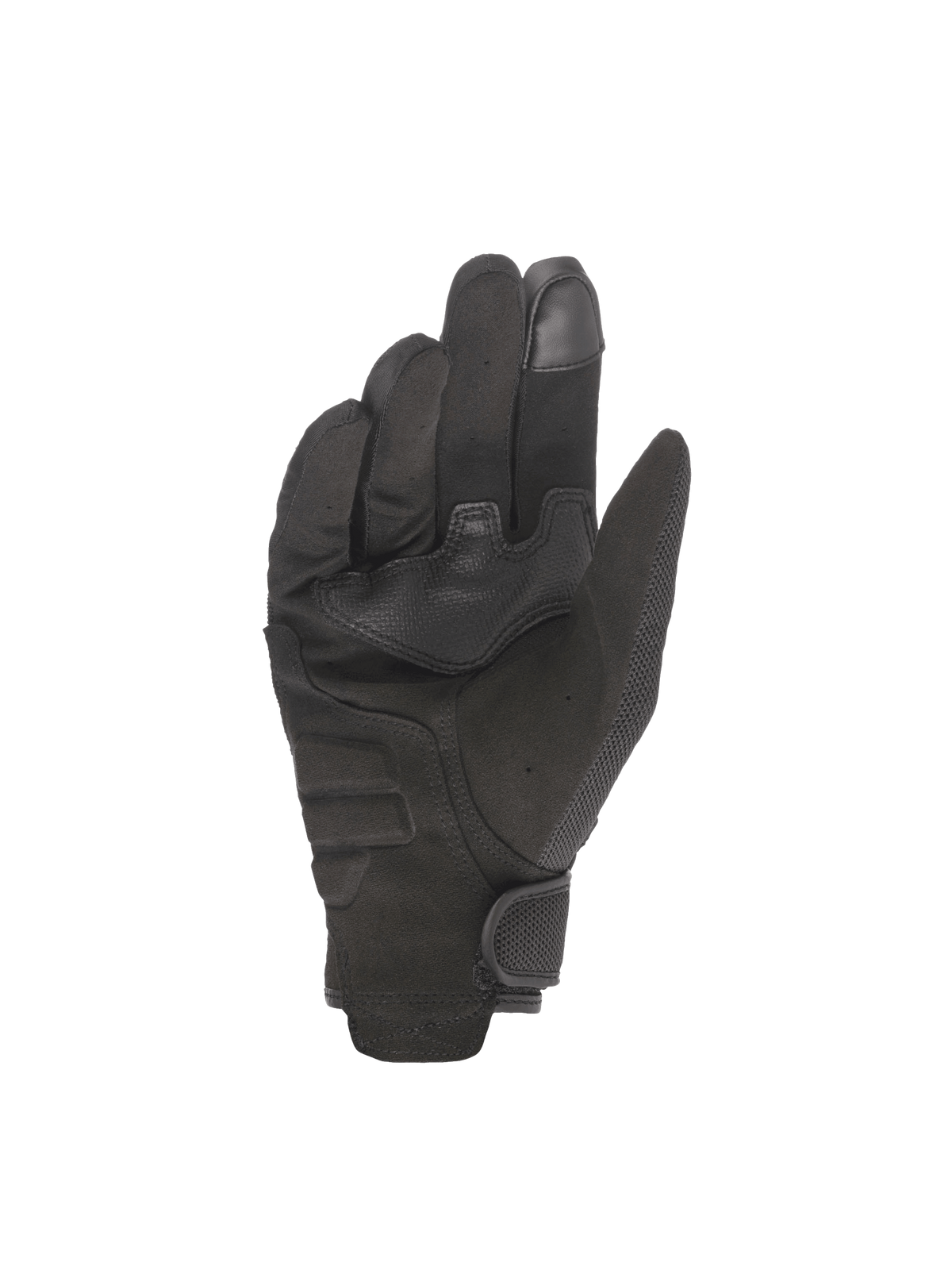 Alpinestars Copper Handschuhe, urbane Motorradhandschuhe für Herren, Schwarz, Handflächenansicht mit synthetischer Wildlederhandfläche, touchscreen-kompatible Fingerspitze und Klettverschluss am Handgelenk, CE-zertifiziert.