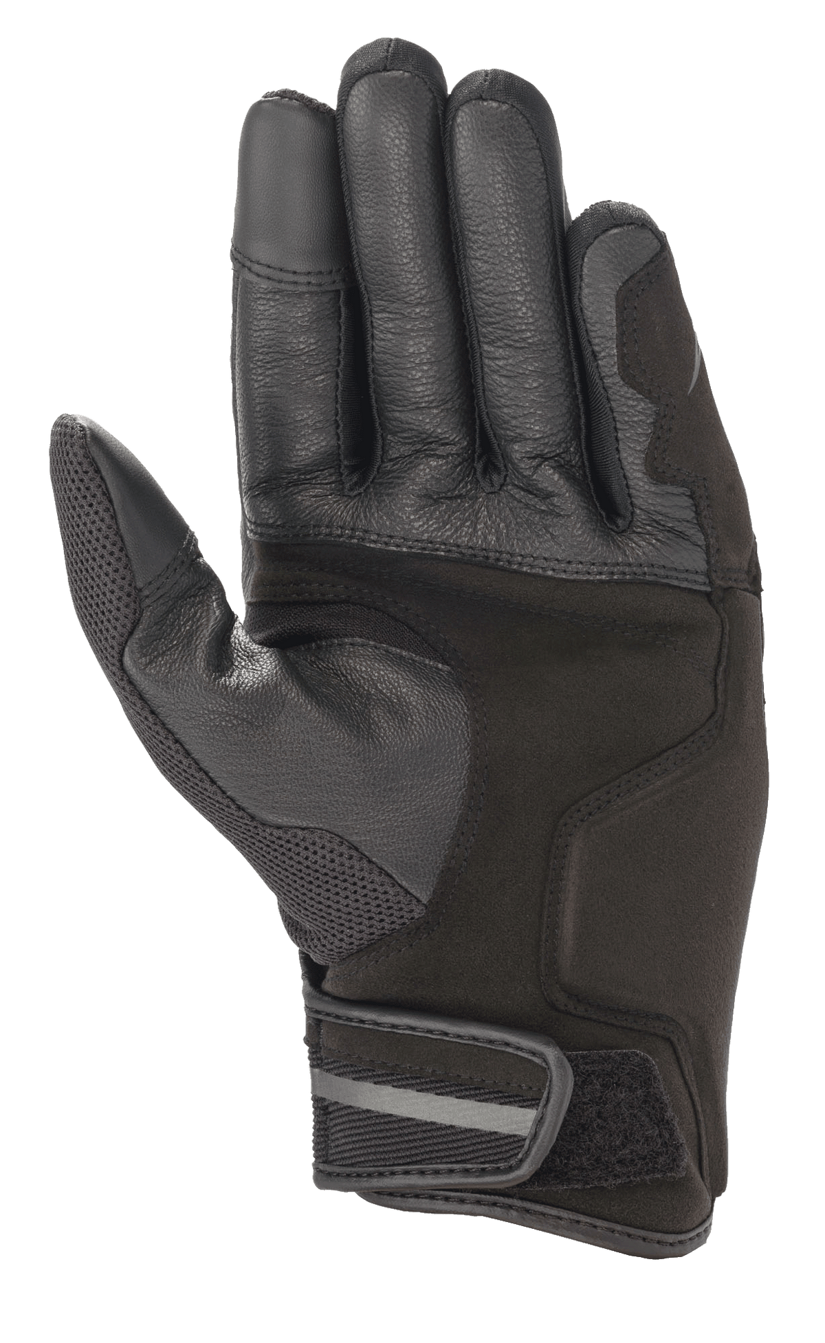 Alpinestars Chrome Handschuhe, Motorradhandschuhe, Black Forest, Handflächenansicht mit verstärkter Leder- und Kunstvelourslederkonstruktion, Mesh-Einsatz am Daumen, kurze Stulpe mit verstellbarem Klettverschluss und reflektierendem Detail