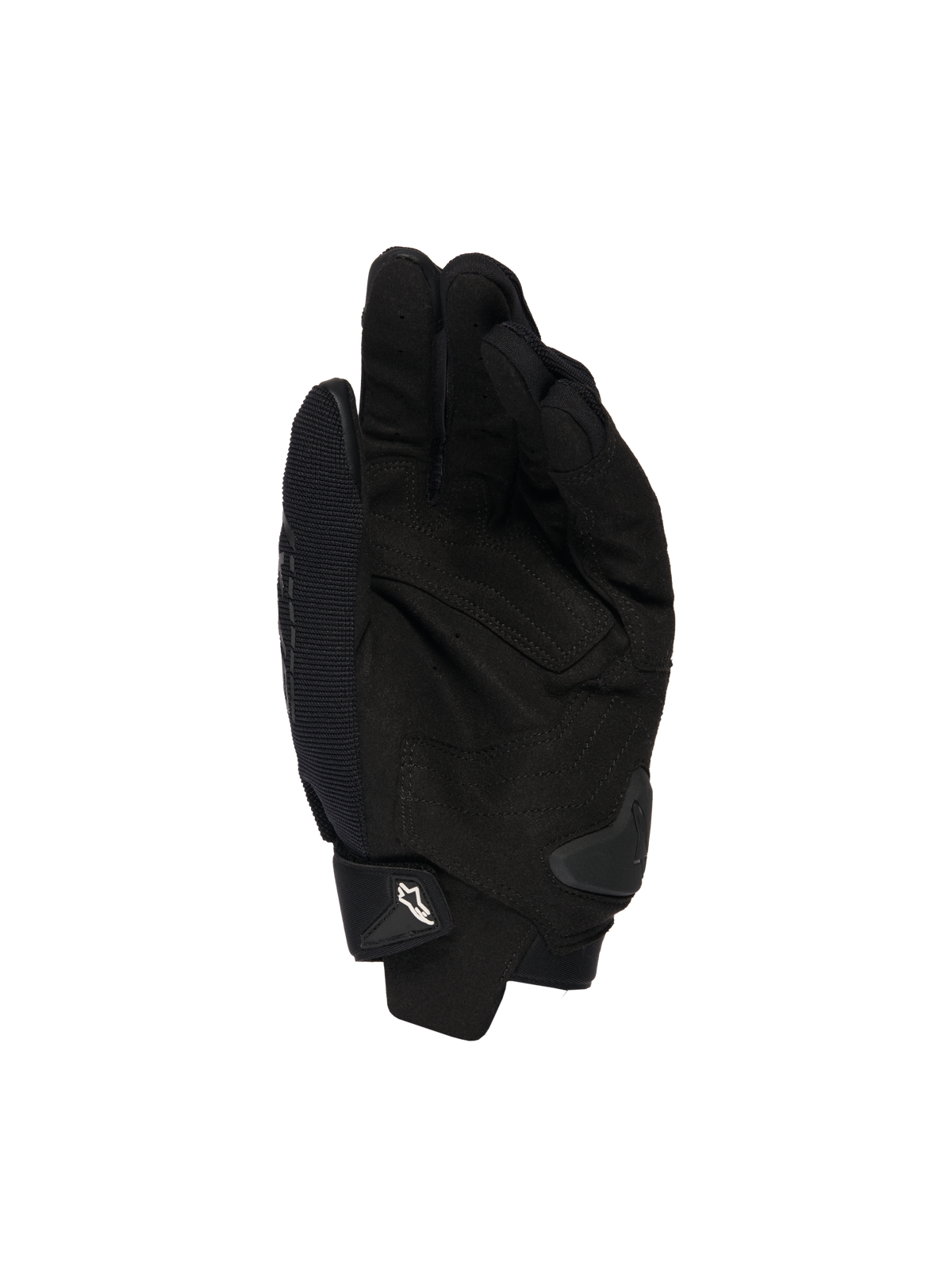 Alpinestars SP X 1 Handschuhe, Schwarz, Handflächenansicht mit Synthetikleder-Konstruktion für Grip, TPR-Handflächen-Slider für Aufprallschutz und verstellbarer Manschette mit weißem Alpinestars-Logo, Motorrad-Sportausrüstung