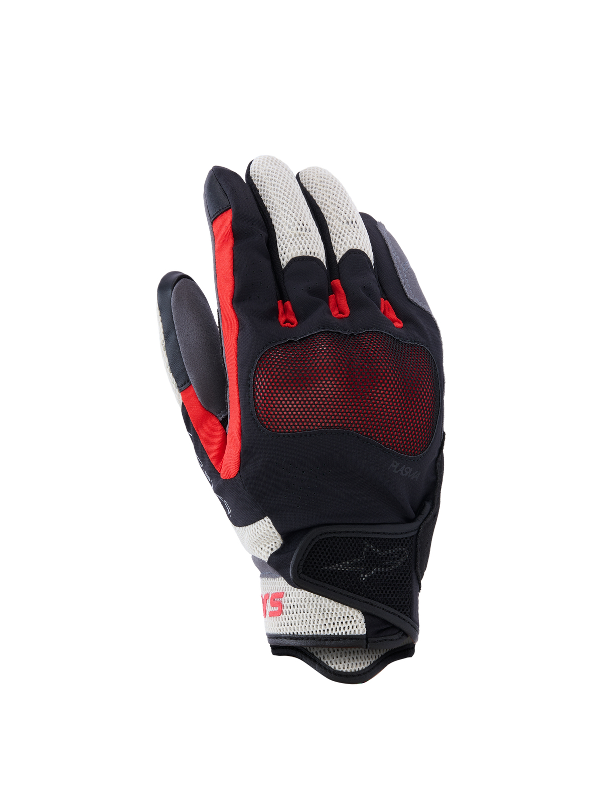 Alpinestars Mogress Airflow Handschuhe, Motorradhandschuhe, Schwarz Flame Red und Ecru, mit laserperforiertem Handrücken und 3D-Mesh-Einsätzen, transparentem Knöchelschutz, kurzem Bündchen-Design, urbane Sommer-Fahrausrüstung
