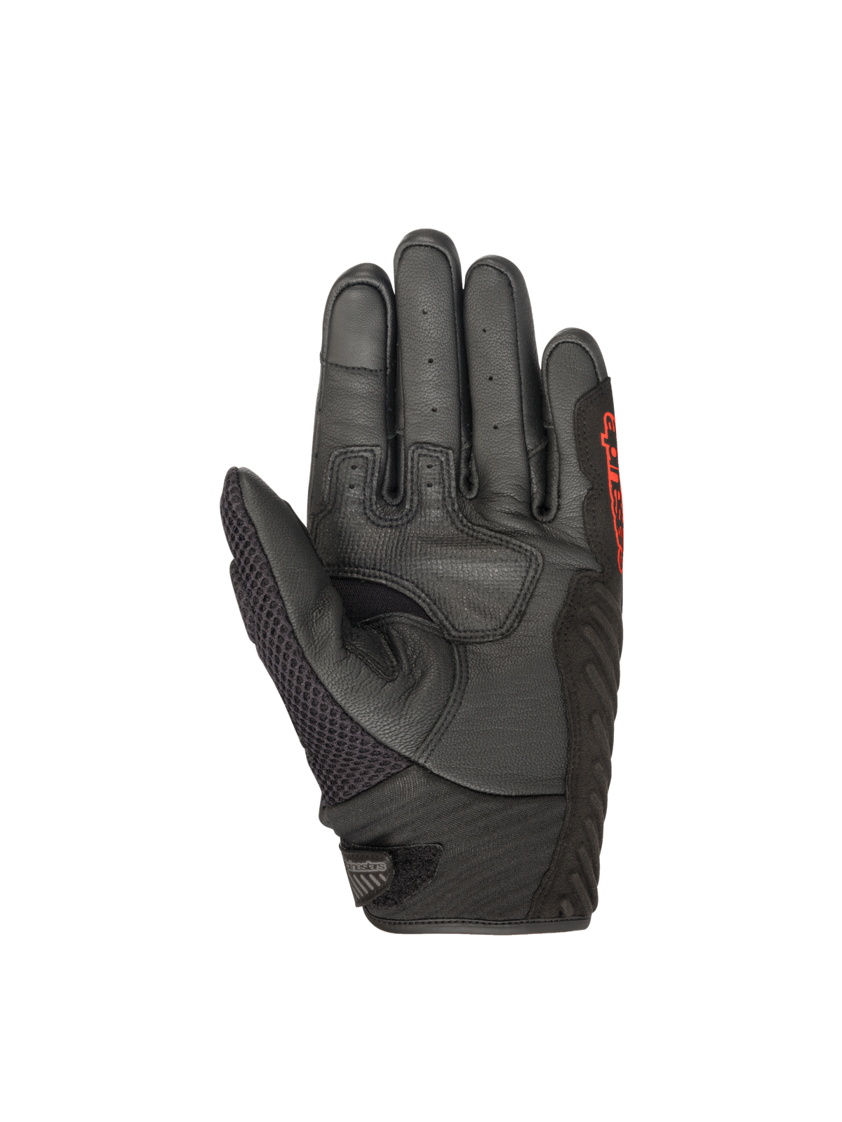 Alpinestars SMX-1 Air V2 Motorradhandschuhe, Handfläche aus schwarzem Leder mit roten Akzenten für den Straßeneinsatz.