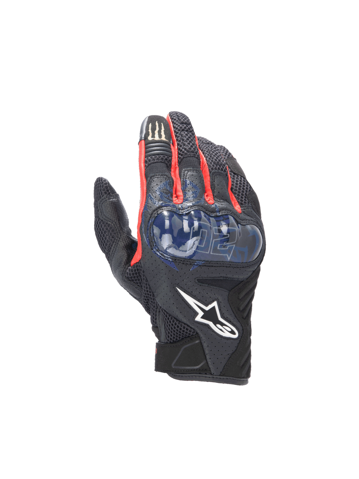 Alpinestars FQ20 SMX-1 Air V2 Monster Handschuhe, Motorradhandschuhe, Schwarz und Blau, Hartschalen-Knöchelschutz, Mesh.