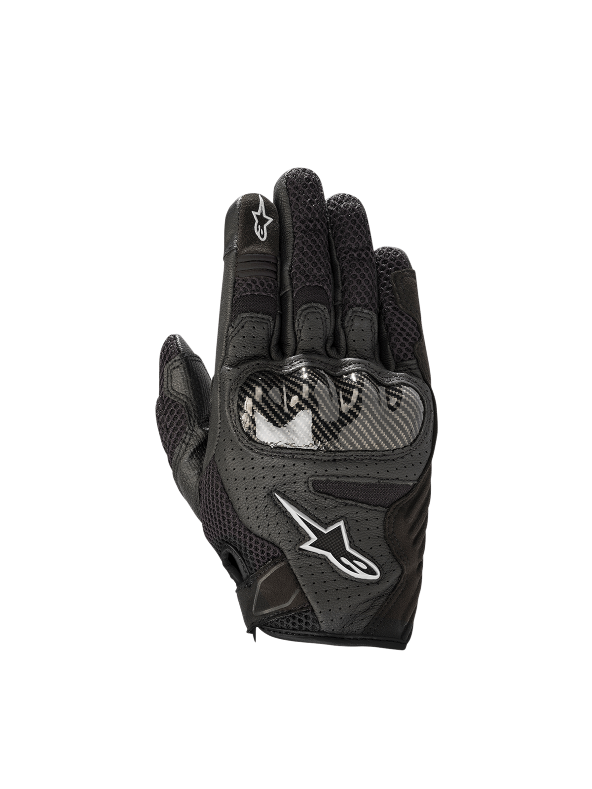 Alpinestars Stella SMX1-Air V2 Damen-Motorradhandschuhe, Schwarz, perforiertes Leder, Mesh und Hartschalen-Knöchelschutz.