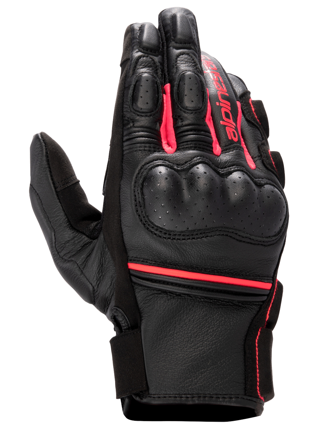 Alpinestars Stella Phenom Leder Air Handschuh, Damen-Motorradhandschuh, Schwarz und Diva Pink, harter Knöchelschutz, perforierte Lederkonstruktion, kurze Manschette mit Alpinestars-Branding, sportliche Performance-Fahrausrüstung