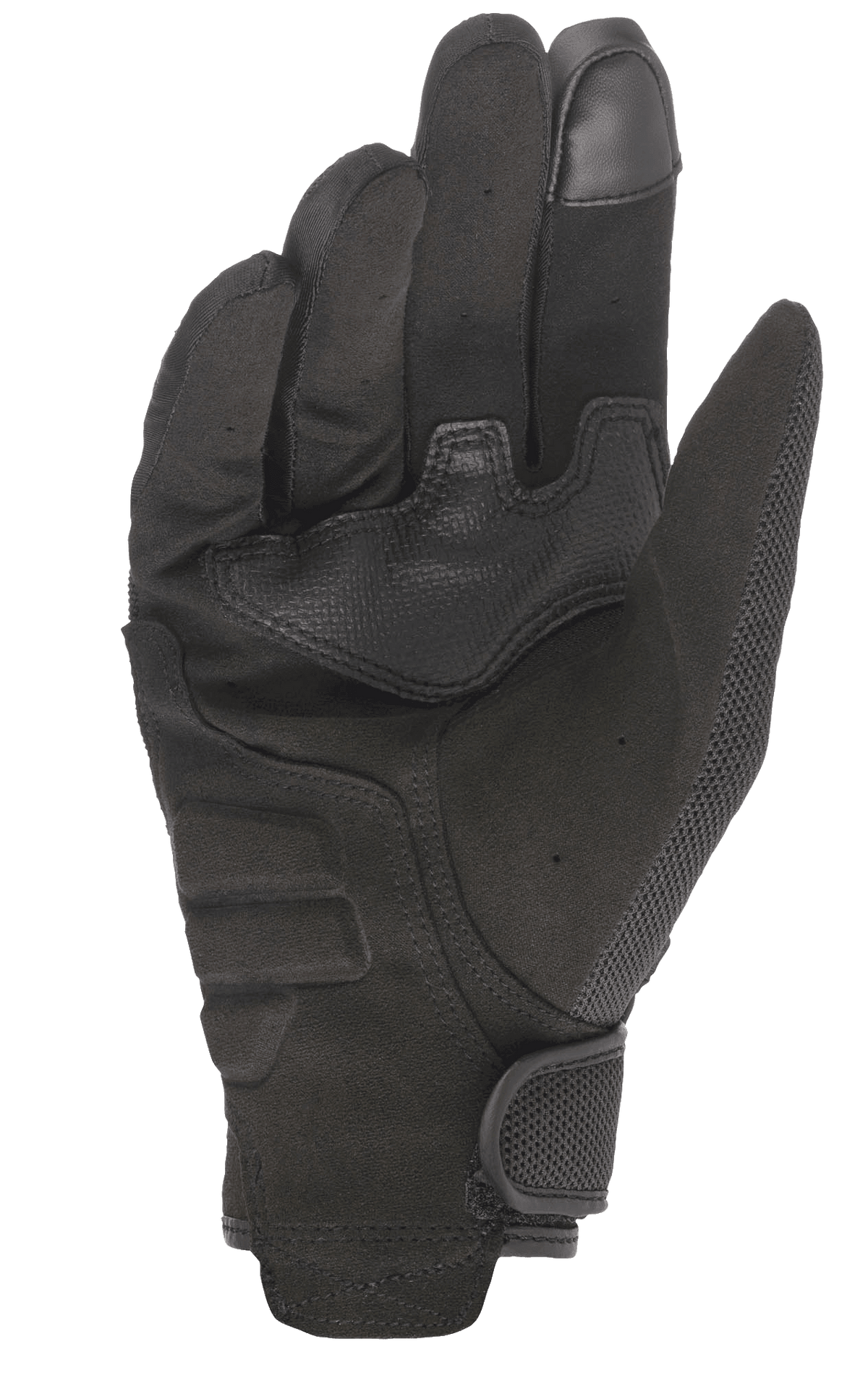 Alpinestars Stella Copper Motorradhandschuhe für Damen, Handflächenansicht, Schwarz, mit einer Innenhand aus vollsynthetischem Wildleder und Verstärkungspatches, Touchscreen-kompatibler Fingerspitze und Klettverschluss am Handgelenk
