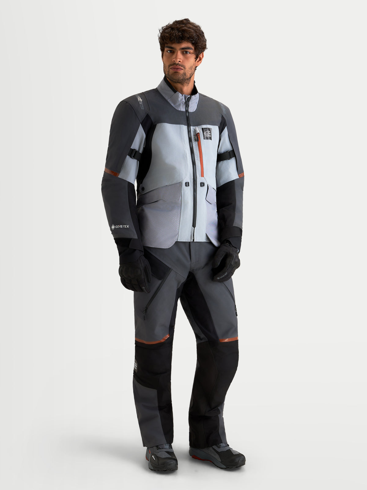 Alpinestars St-7 V2 2L Gore-Tex Jacket, Men's adventure touring motorcycle jacket in mid gray and deep gray, featuring GORE-TEX waterproofing and CE certified armor