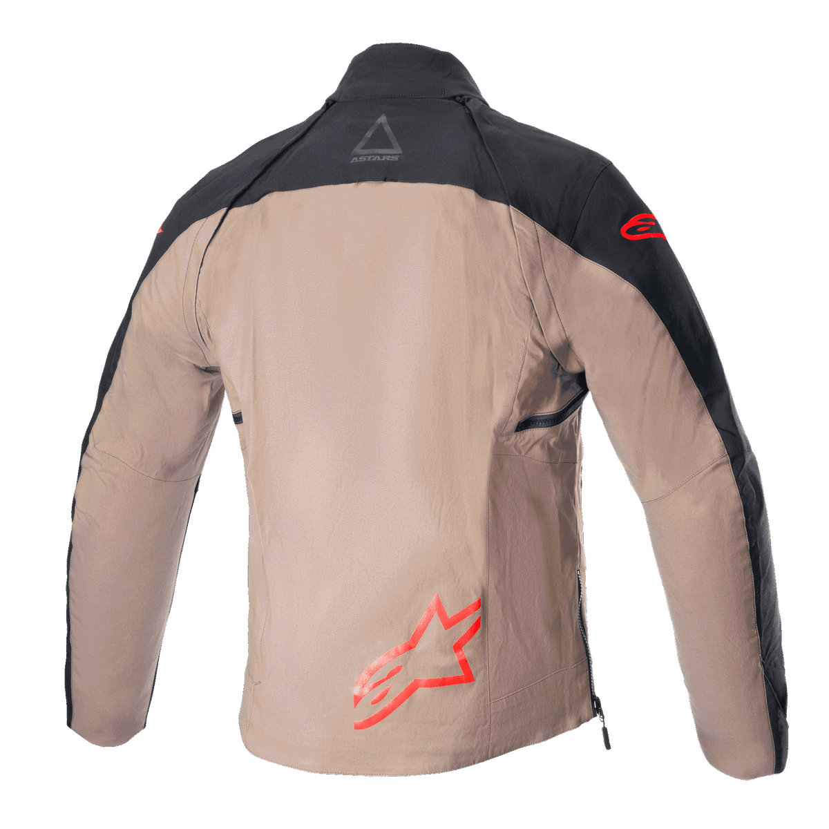 Alpinestars Techdura Jacket, Off-Road Enduro Jacket, Black Falcon Brown, back view without tactical vest, featuring red Astars logos and durable polyamide canvas construction.