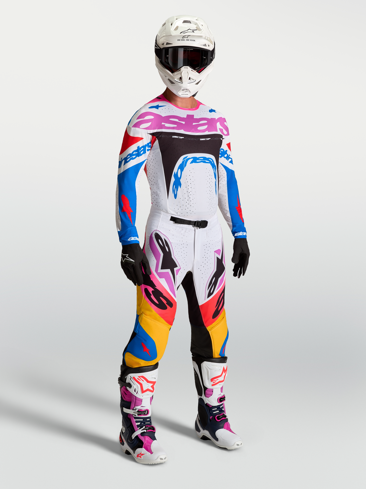 Alpinestars Supertech Dyna Pants, Motocross Racing Gear, Men's, White and Blue, lightweight stretch rip-stop construction with a pro-rider athletic fit.