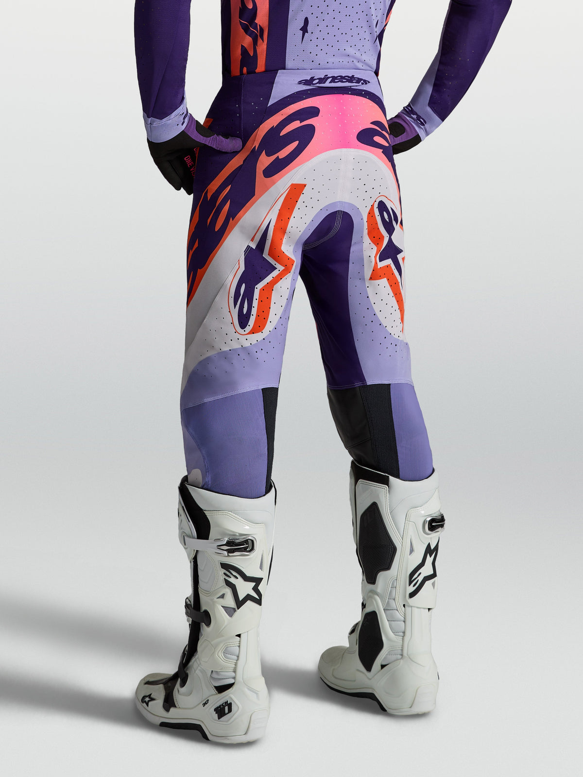 Alpinestars Supertech Dyna Motocross-Hose, Herren, Lila, Violett, atmungsaktives Ripstop, athletische Passform, Rückansicht.