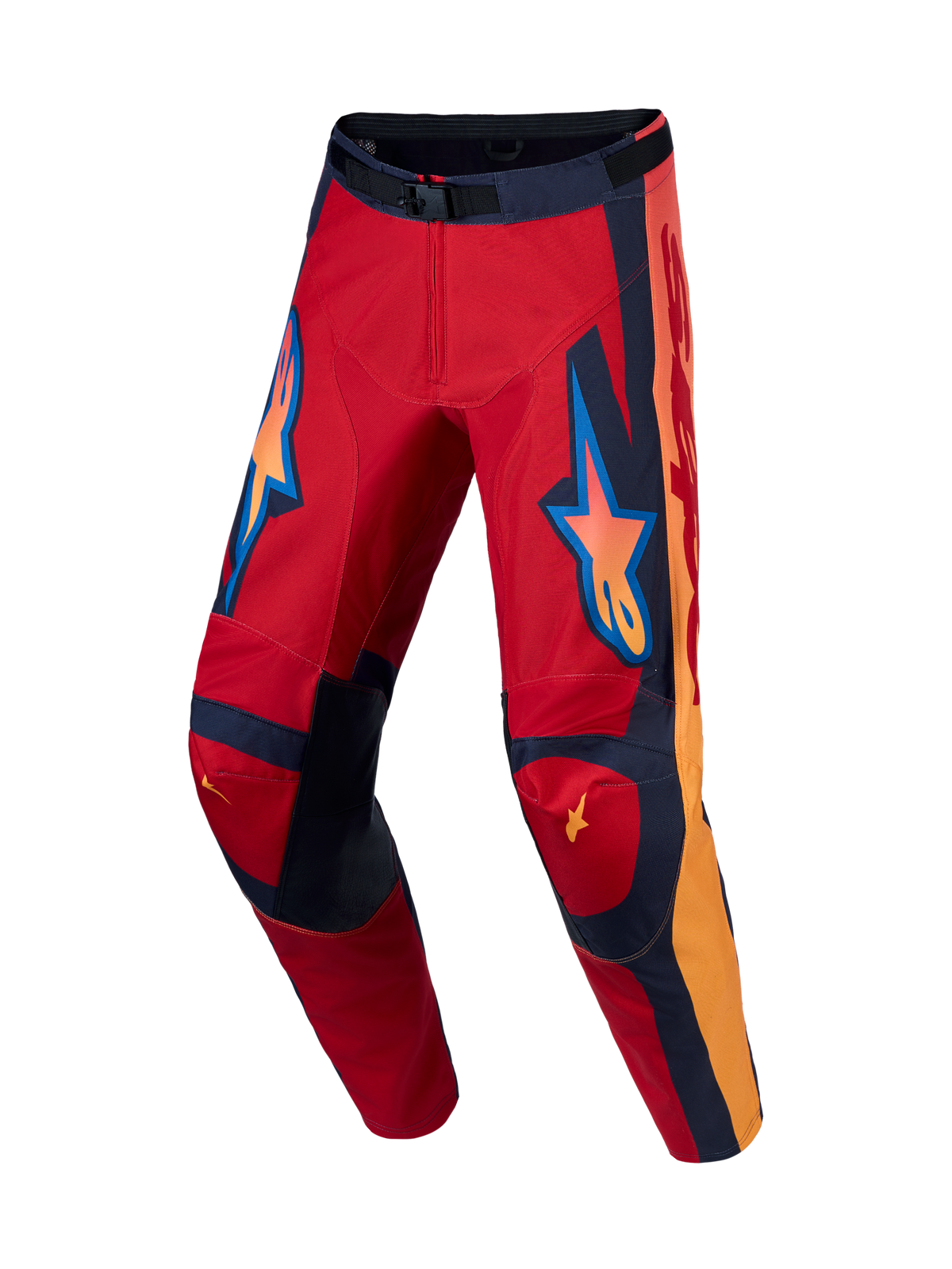 Alpinestars Racer Hunt Pants, men's motocross gear in red and coral with pre-curved leg construction.