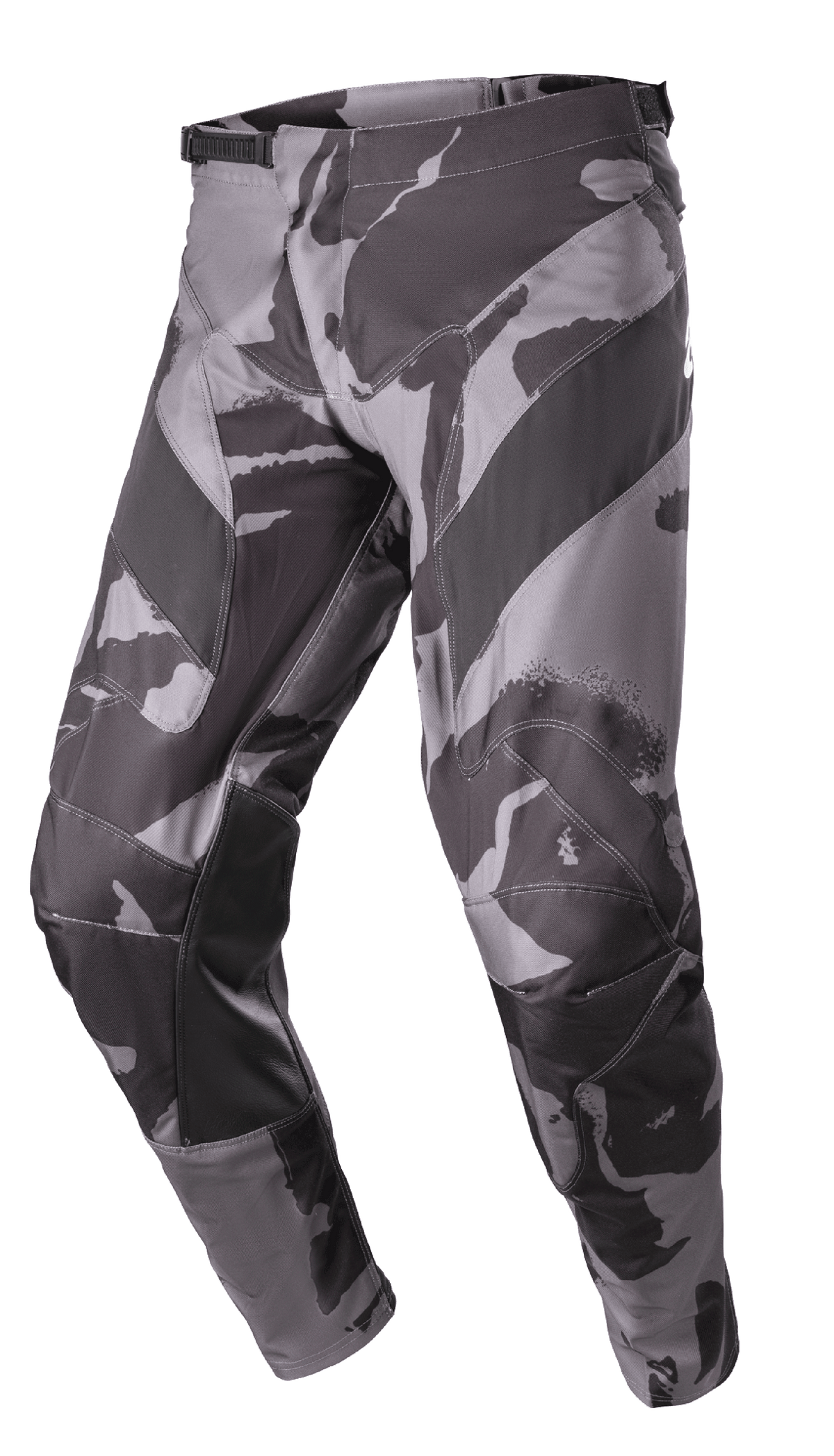 Alpinestars 2023 Racer Tactical Hose, Motocross- und Offroad-Hose, Iron Camo Grau und Schwarz, mit lederverstärkten Beininnenseiten, Ratschenverschluss zur Taillenregulierung und einer strapazierfähigen Konstruktion aus 600D-Polygewebe