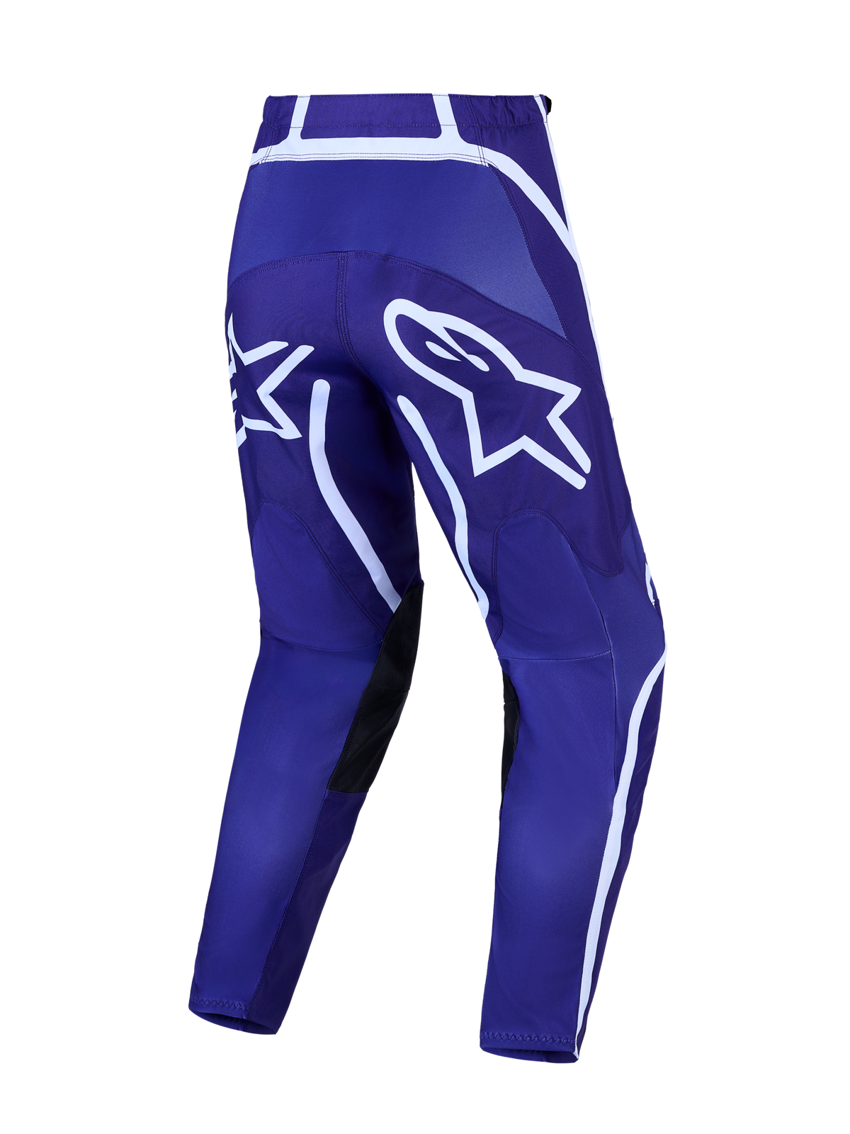 Alpinestars Fluid Apex V2 Motocross Pants for Men, Deep Blue and White, with pre-curved legs and bold star logo graphics.