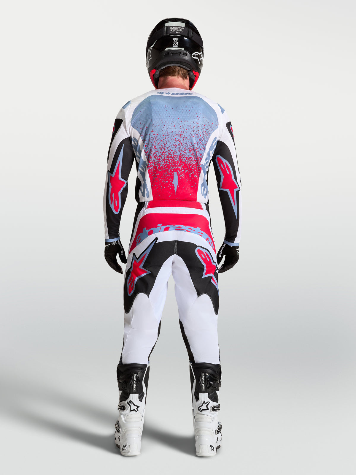 Alpinestars Fluid Drag Hose, Motocross-Hose für Herren, Schwarz, Weiß und Fluo-Rot, ergonomische 3D-Passform, Rückansicht.