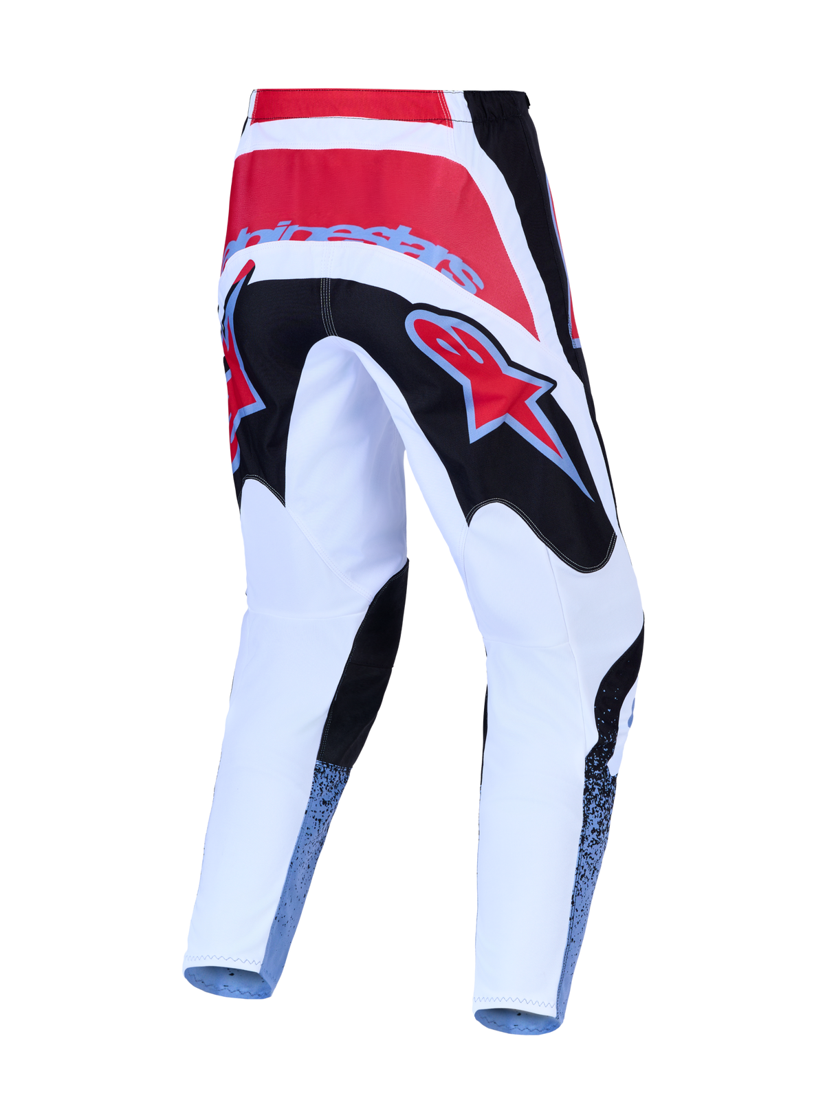 Alpinestars Fluid Drag Hose, Motocross-Rennsport-Hose, Weiß und Schwarz mit roten Akzenten, 600D-Polygewebe, Rückansicht.