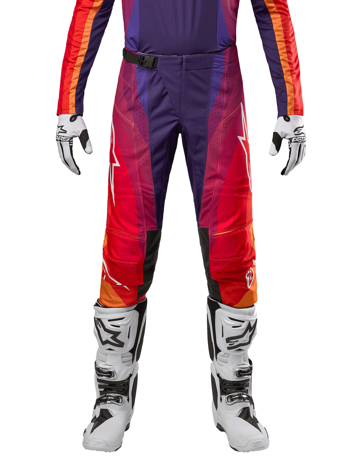 Alpinestars 2024 Techstar Pneuma Hose, Motocross-Hose, Lila, Orange und Blau, SX2 Magnetverschluss, Babel-Kniekonstruktion, strapazierfähige Offroad-Rennhose