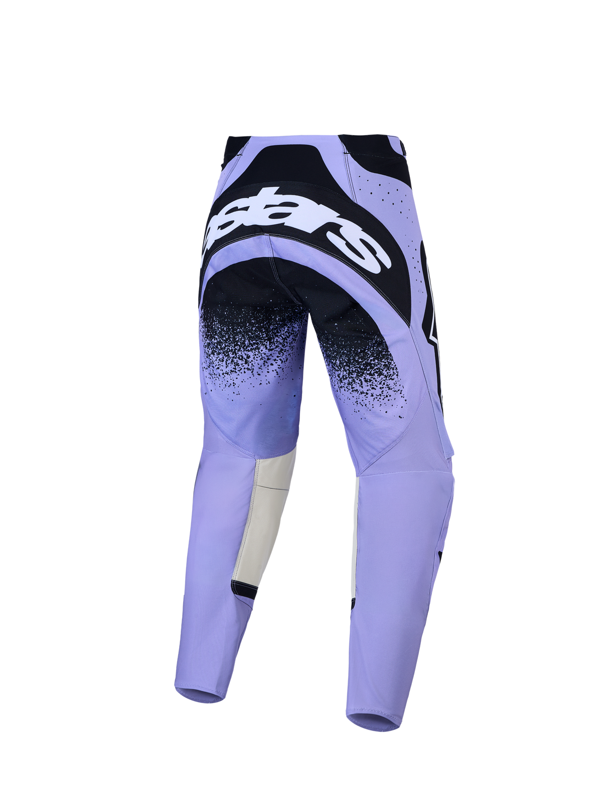 Alpinestars Stella Techstar Swan Hose, Damen-Motocross-Hose, Lila und Schwarz, Rückansicht mit verstärktem Sitzbereich.