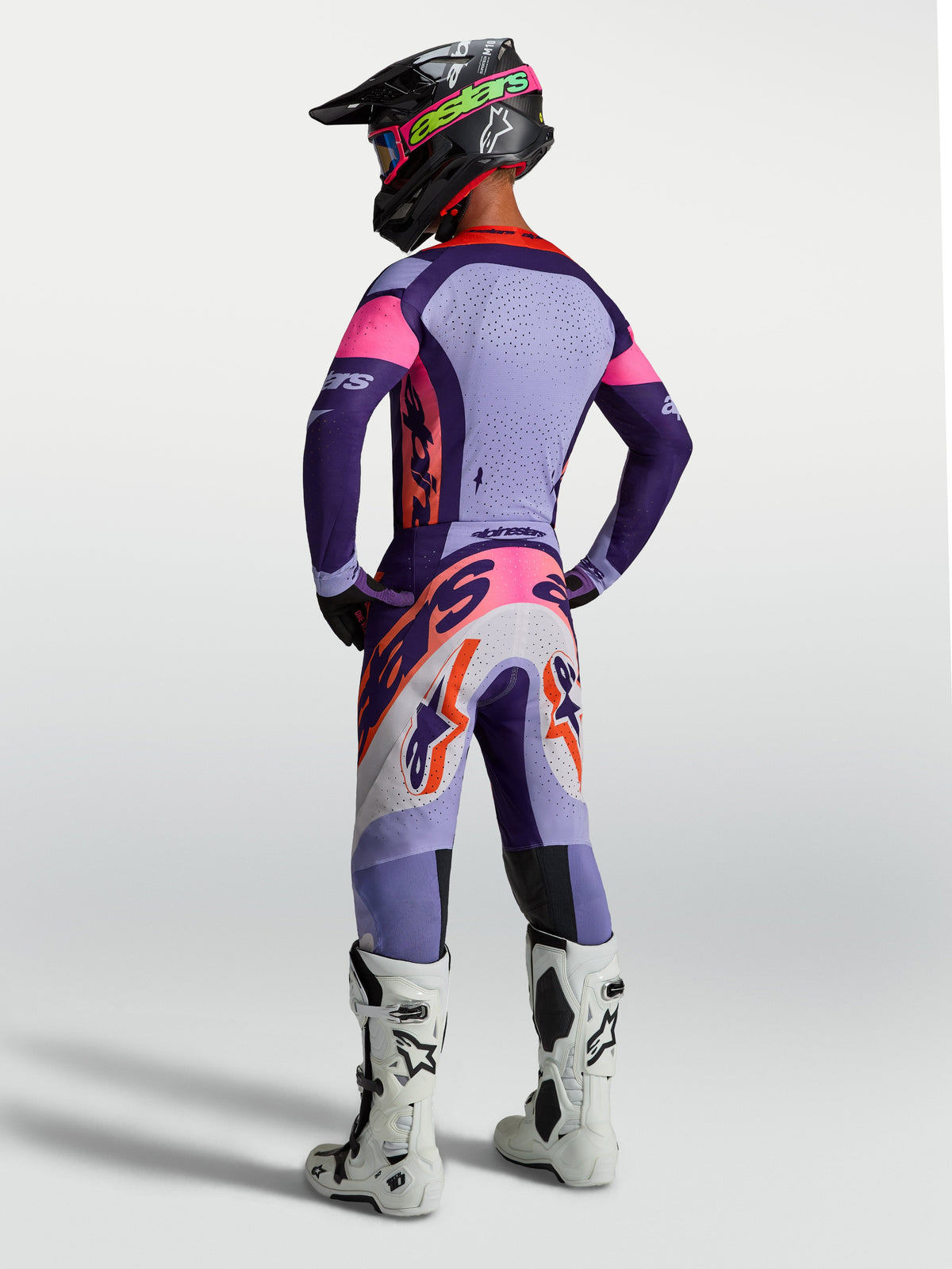 Alpinestars Supertech Dyna Jersey, Men's Motocross Racing Jersey, Rear View, Purple and Pink, ventilated stretch mesh.