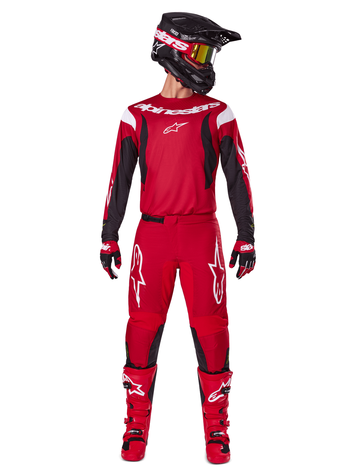 Alpinestars 2025 Fluid Haul Gear Set, Red and Black Men's Motocross racing outfit for off-road riding.