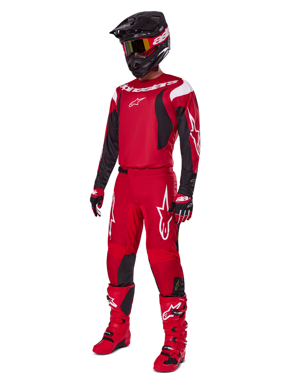 Alpinestars 2025 Fluid Haul Jersey and Gear Set, red and black men's motocross racing outfit for off-road performance.