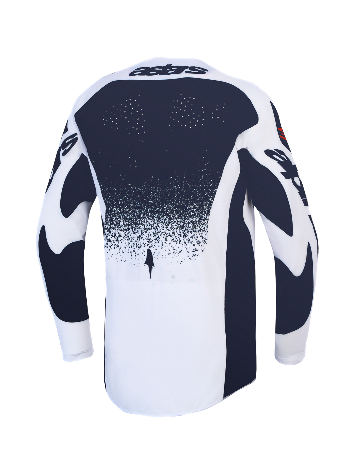 Alpinestars Techstar Swan Jersey, athletic race fit motocross top in white and dark gray with laser-cut perforations.