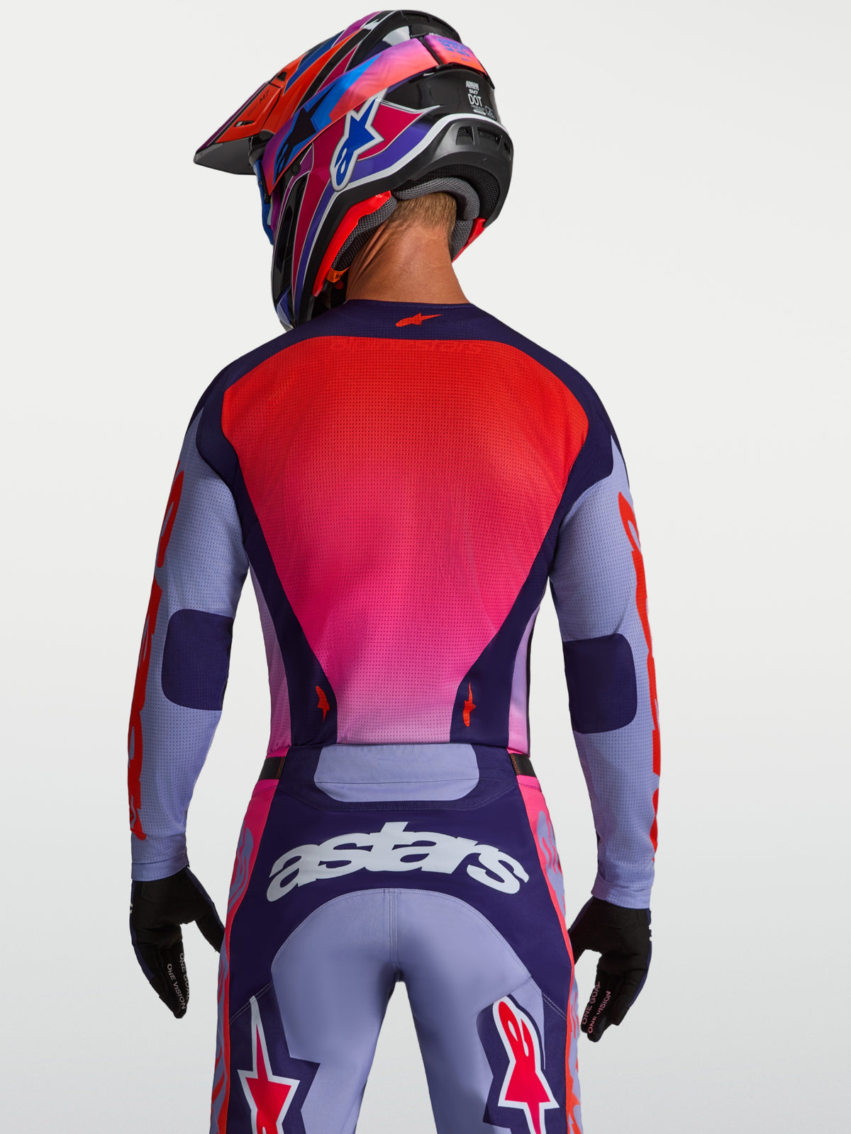 Alpinestars Racer Air Hunt Jersey, Men's Motocross Jersey, Purple and Pink Fluo, breathable mesh for off-road racing.