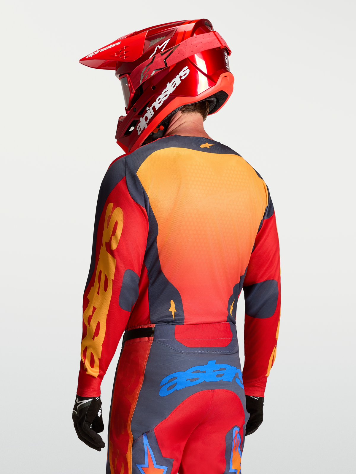 Alpinestars Racer Hunt Jersey, Men's Fire Red and Graystone motocross top with breathable moisture-wicking mesh.