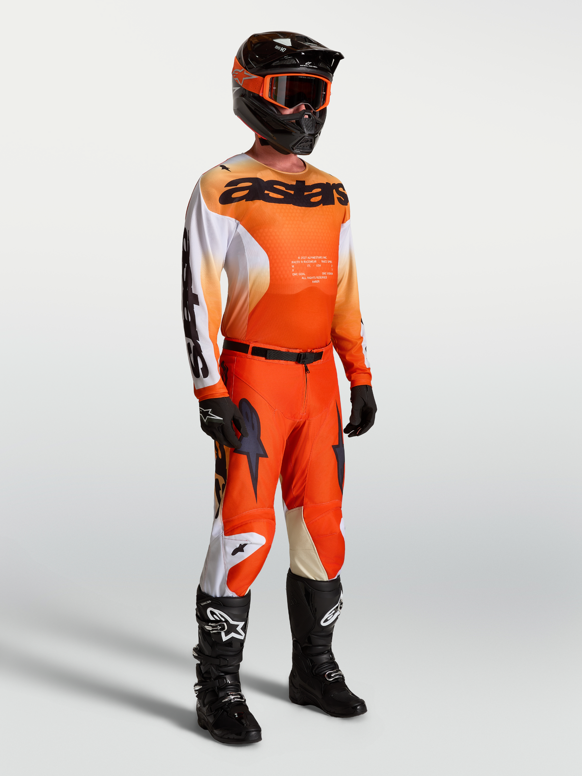 Alpinestars Racer Amber Jersey, Motocross Racing, Men's, Amber and Black, lightweight polyfabric, full gear set on model.