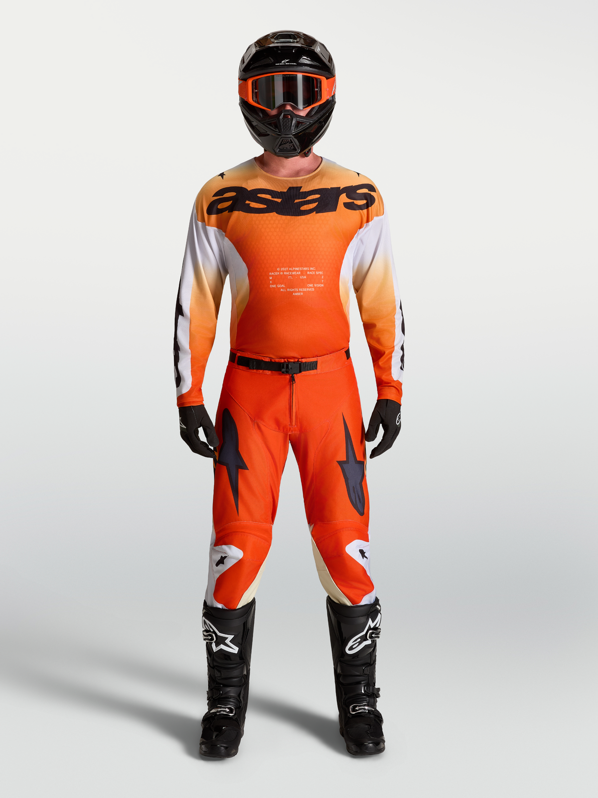 Alpinestars 2027 Racer Amber Gear Set AND 2027 Racer Amber Pants, orange and black motocross outfit for racing performance.