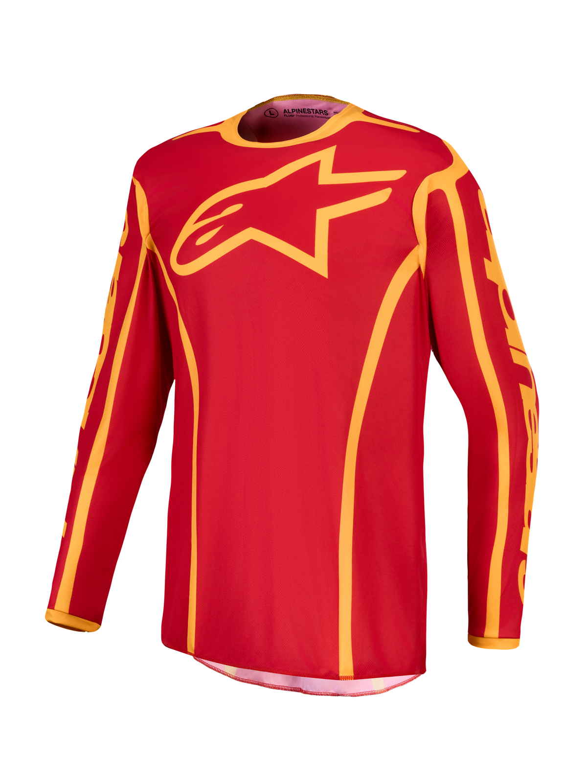 Alpinestars Fluid Apex V2 Trikot, Herren MX-Trikot in Rot und Gold, feuchtigkeitsableitendes Polygewebe, sportliche Passform.