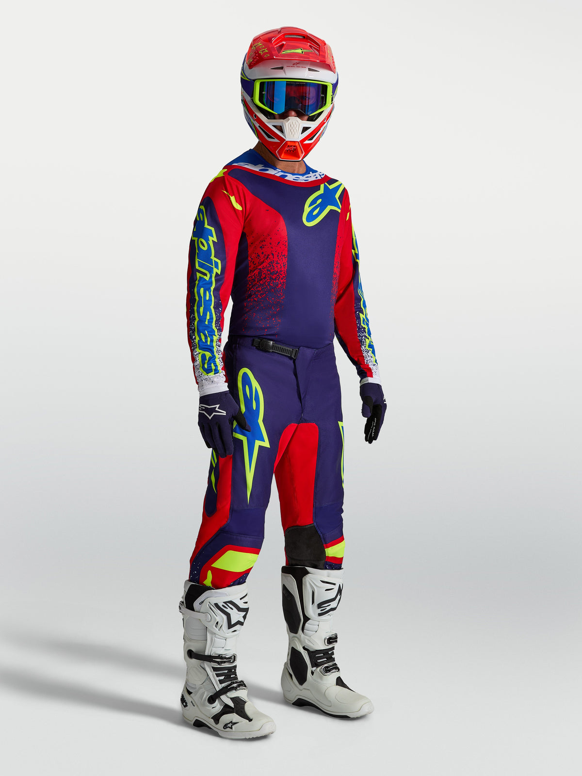 Alpinestars Fluid Drag Trikot, Motocross-Oberteil für Herren, Navyblau und Feuerrot, feuchtigkeitsableitendes Material für den Offroad-Einsatz