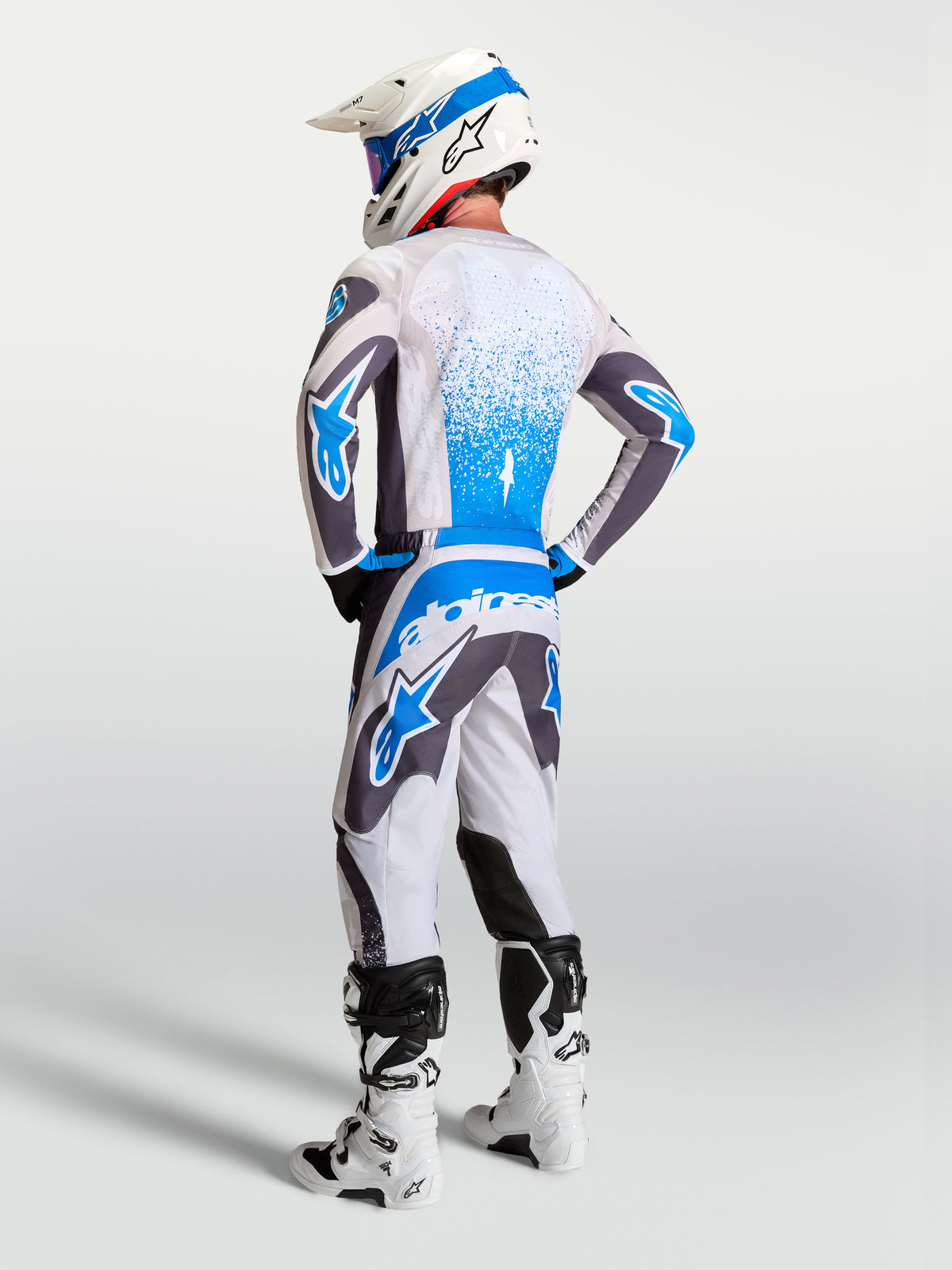 Alpinestars Fluid Drag Jersey, Motocross Racing, Men's, Graystone and Ucla Blue, lightweight moisture-wicking fabric.
